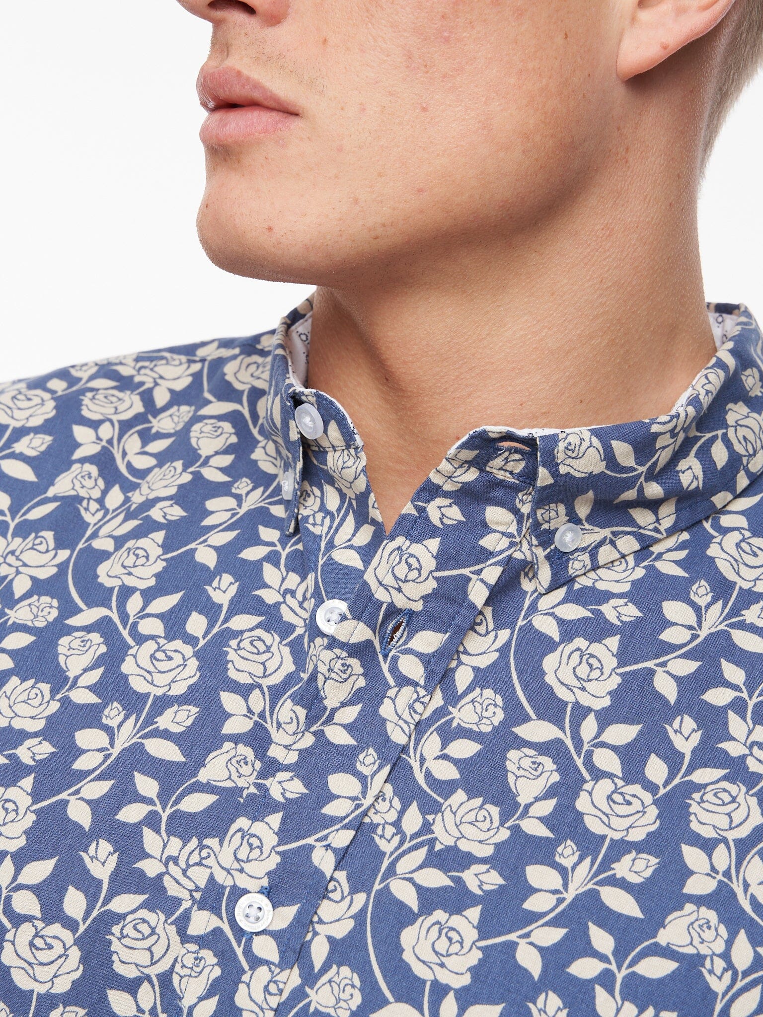 Haltom Short Sleeve Shirt Mid Blue Print