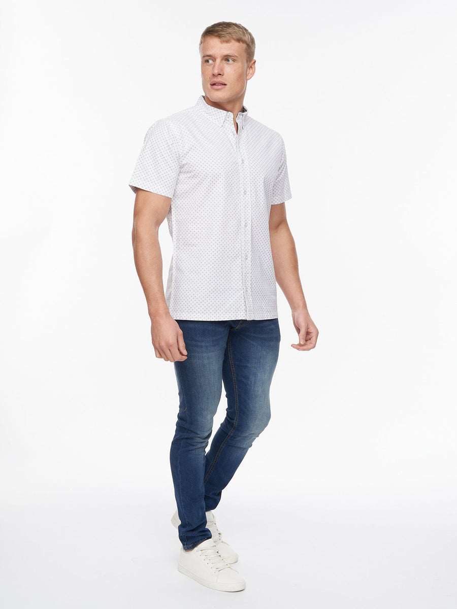Haltom Short Sleeve Shirt White/Navy Print
