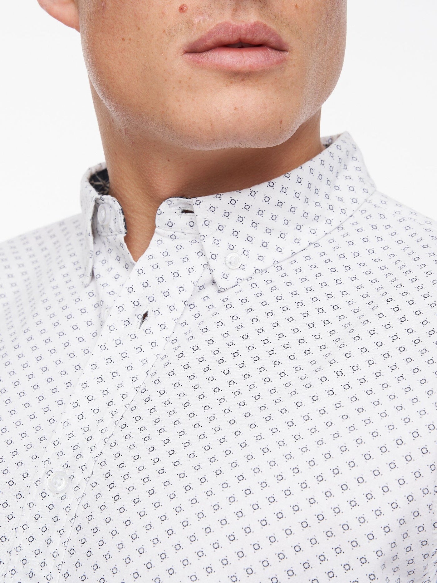 Haltom Short Sleeve Shirt White/Navy Print
