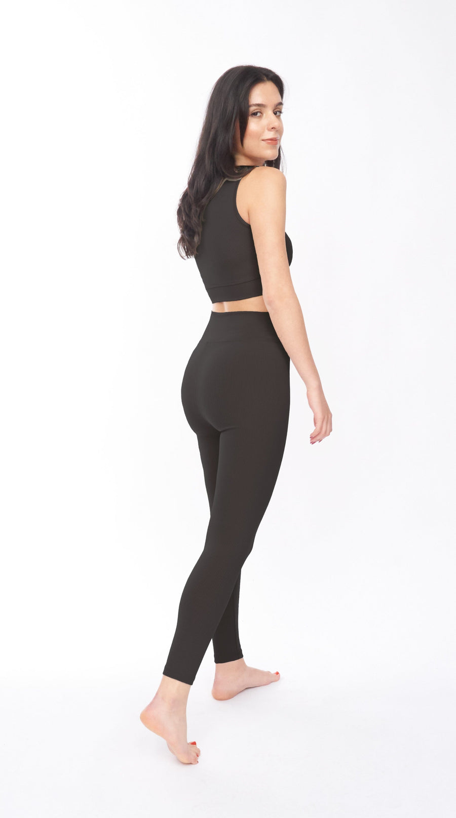 Womens Maside Ribbed Legging & Top Set Black