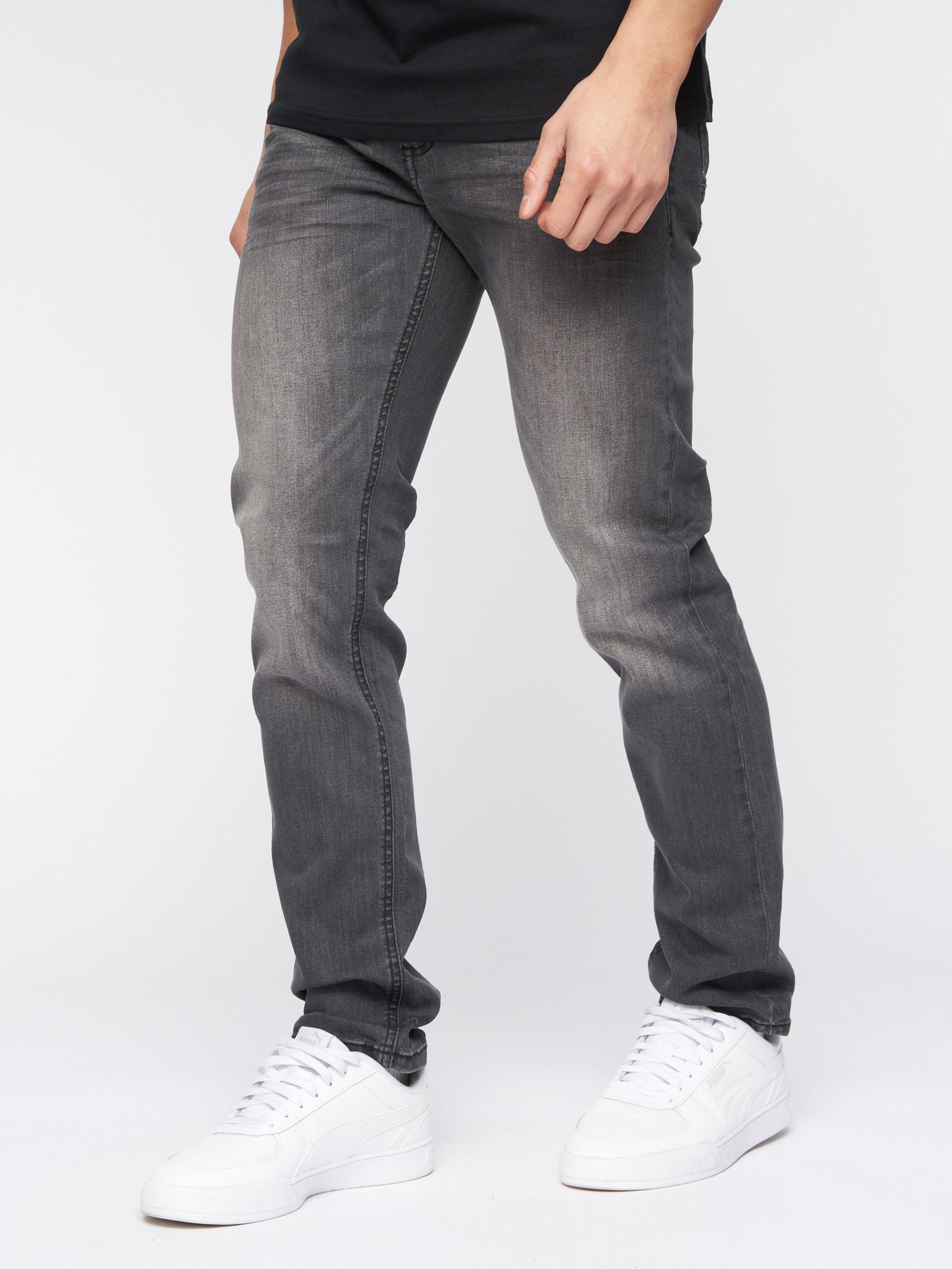 Crosshatch Mens Svelte Stretch Jeans Dark Grey