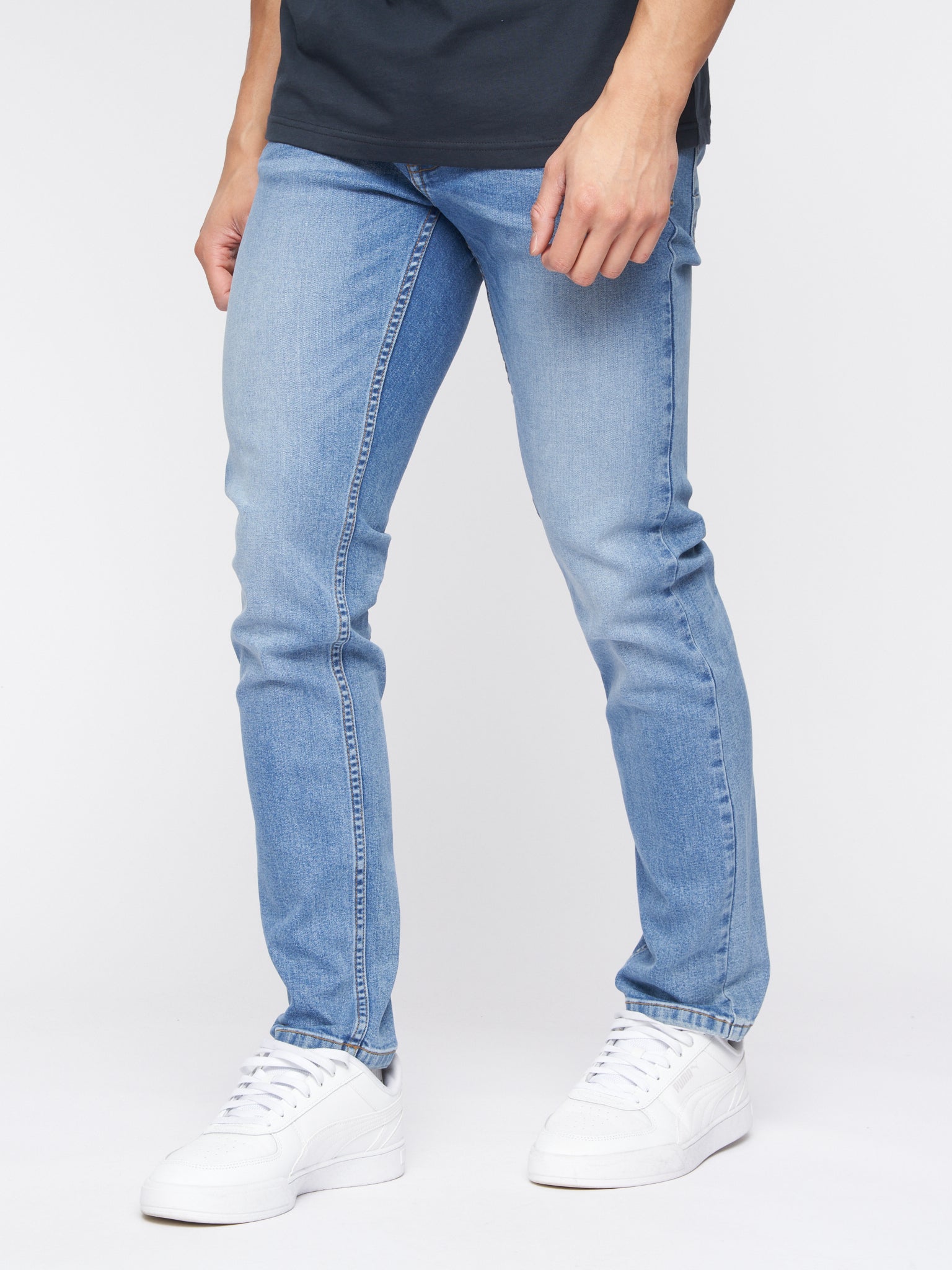 Crosshatch Mens Malcolm Slim Fit Jeans Light Wash