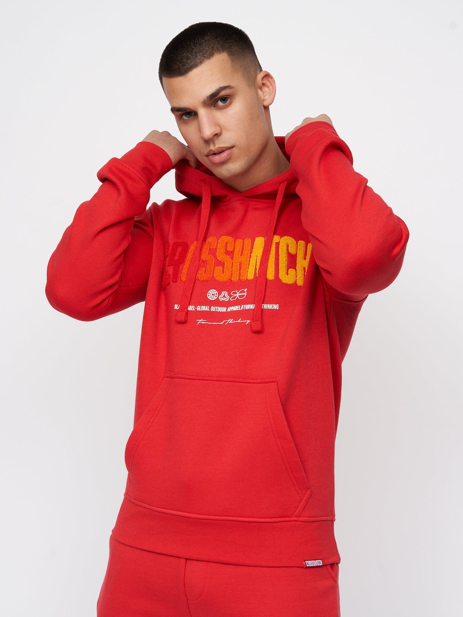 Flocked Hoodie Red