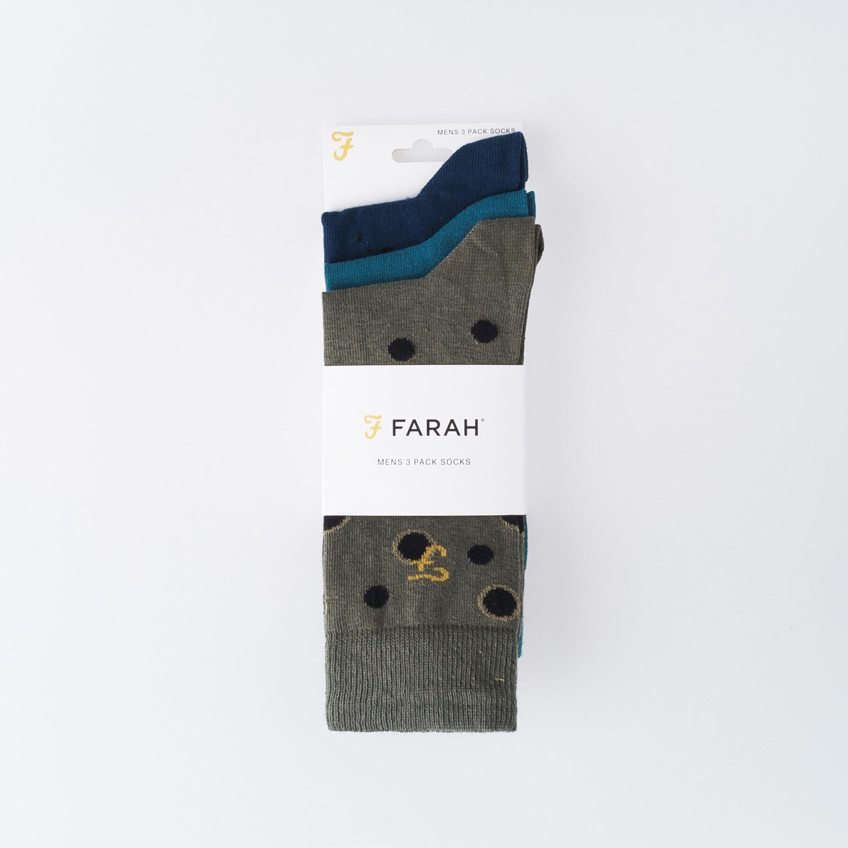 Farah Mens Norton Socks 3pk - Moss Green/Cornflower Blue