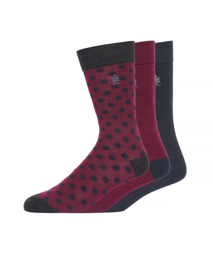 French Connection Dot Socks 3pk Marine/Chateaux