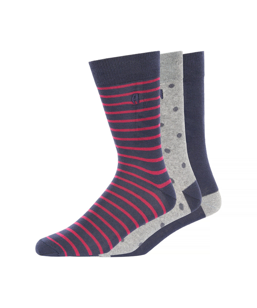 French Connection Oakley Socks 3pk Grey/Marine/Rasberry