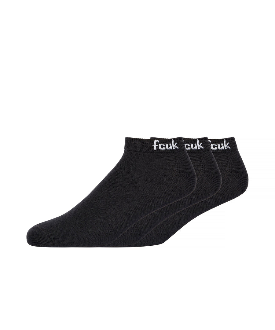FCUK Trainer Socks 3pk Black/White
