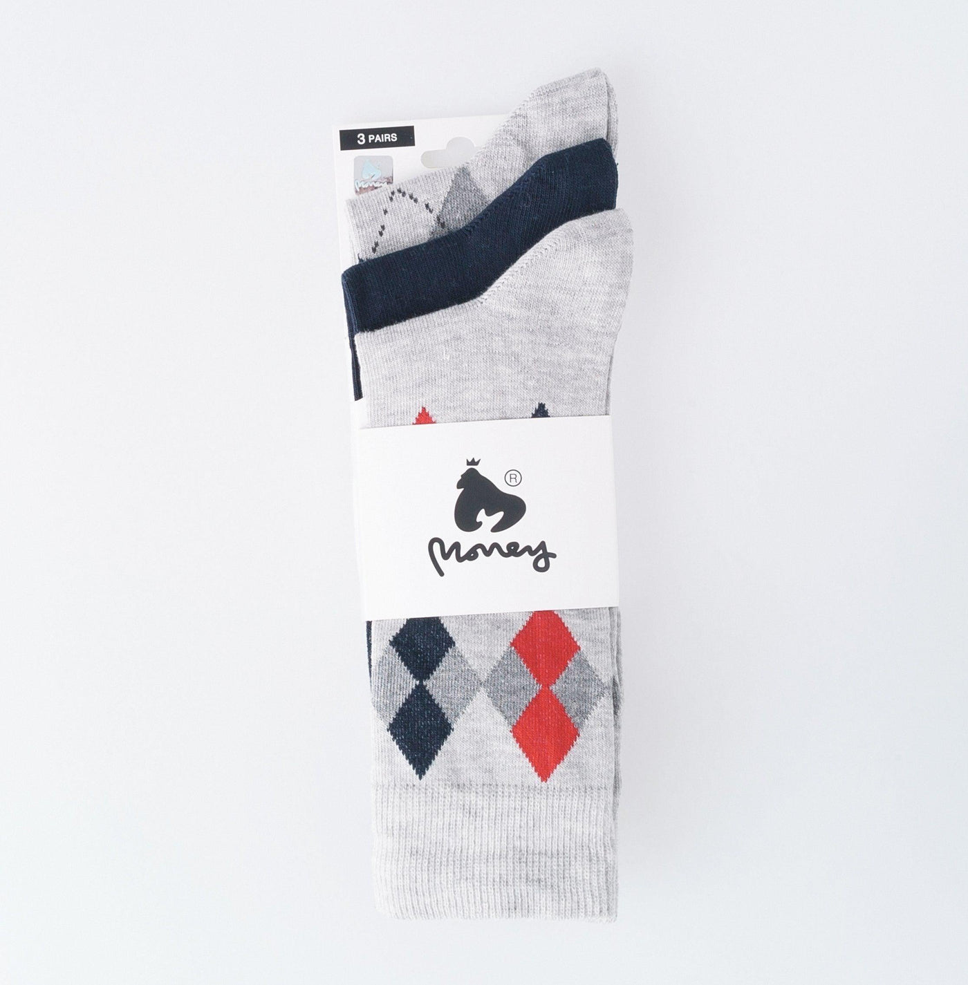 Money Mens Diamond Sig Socks 3pk - Lt Grey/Night Sky