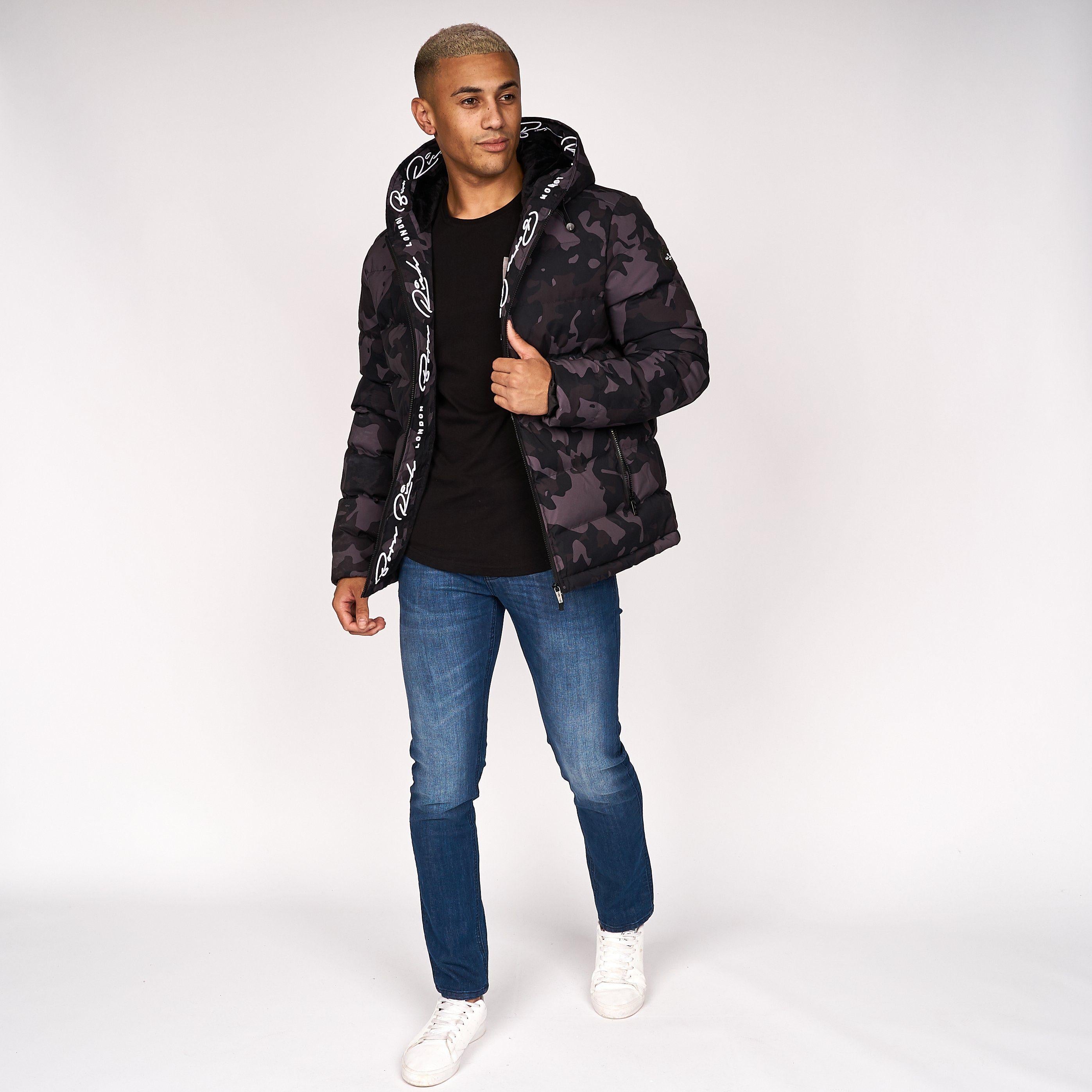 Born Rich Mens Emerton Camo Jacket Black Camo