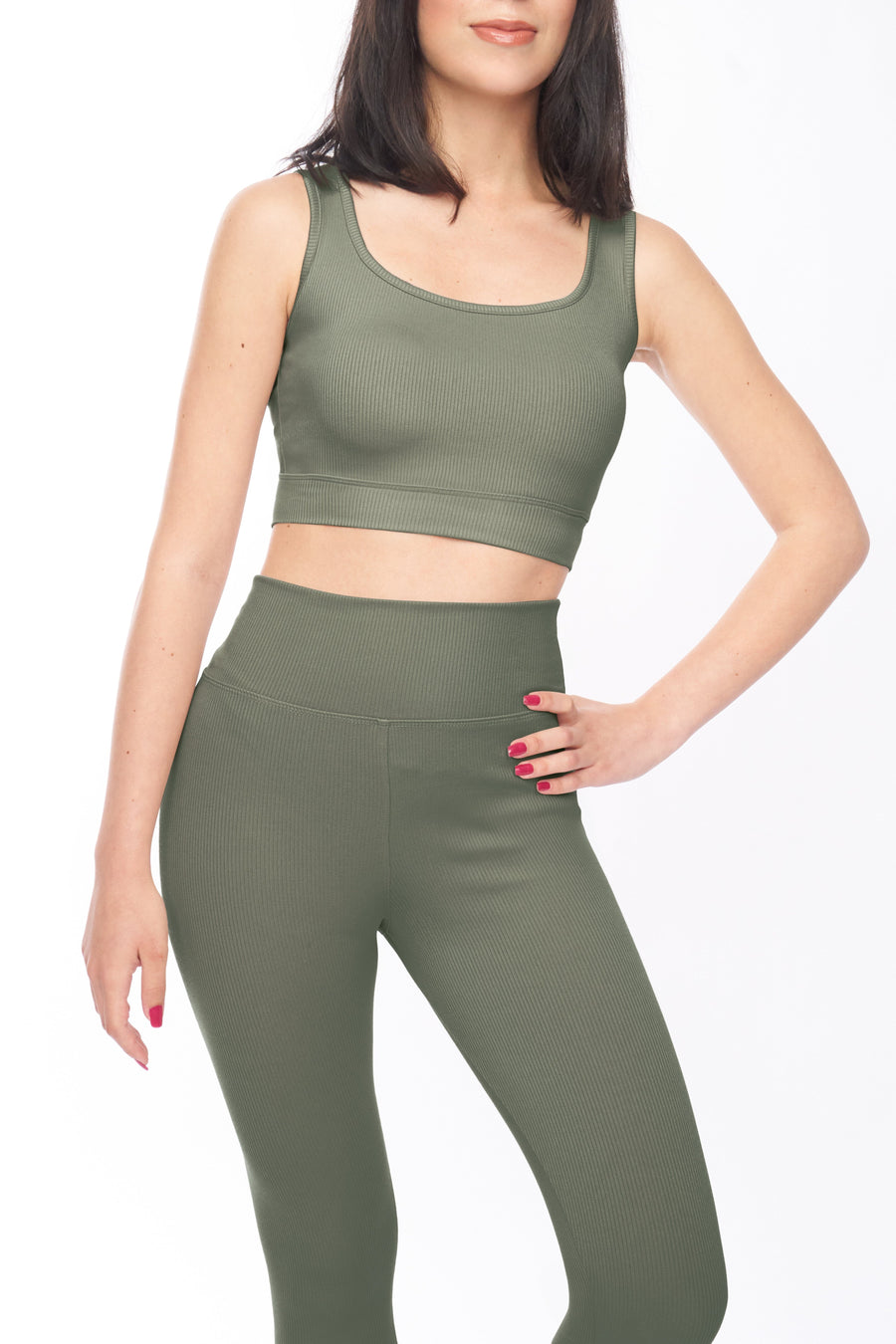 Womens Roda Ribbed Top Olive