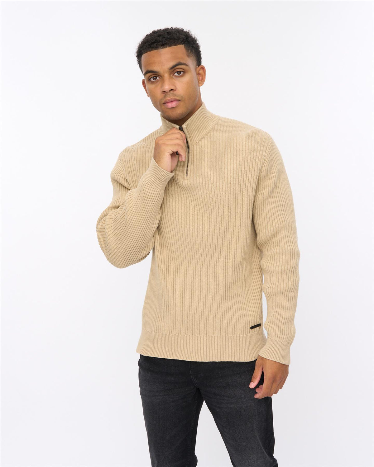 Mens Havaline 1/4 Zip Knit Stone