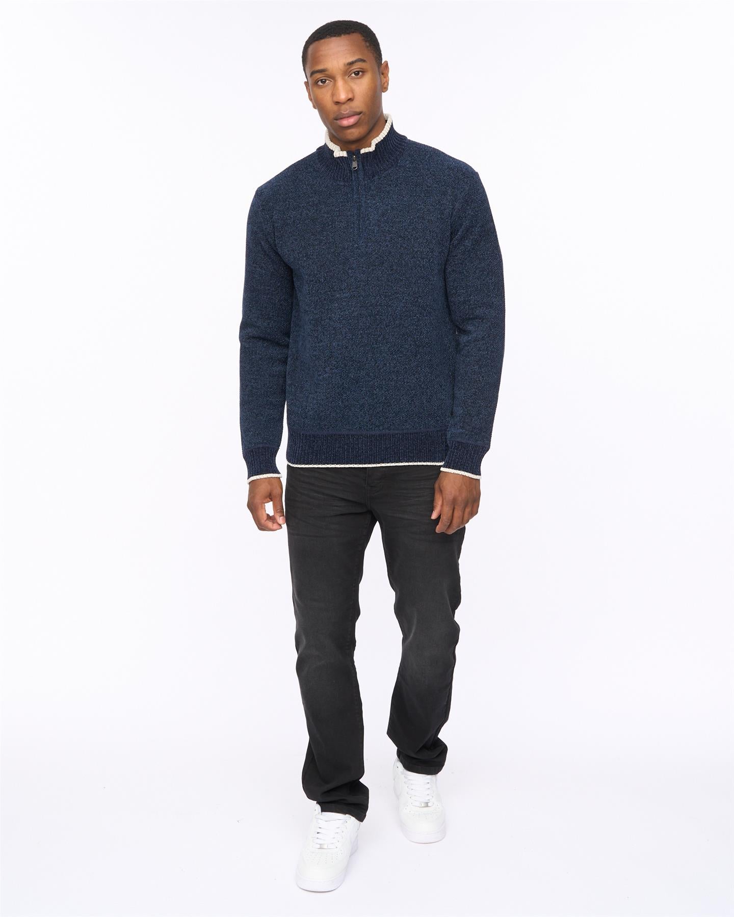 Mens Coldwell Chenille 1/4 Zip Knit Navy