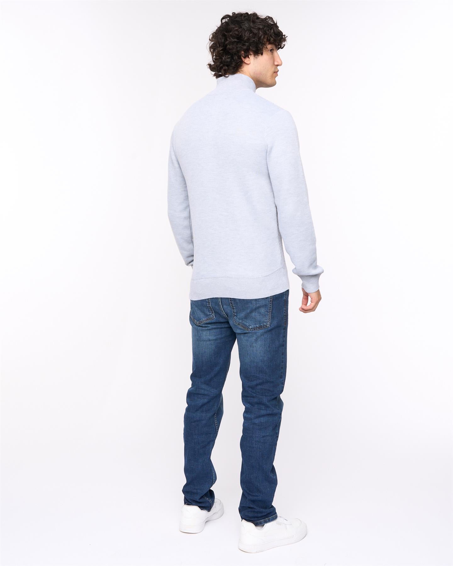 Mens Seymour Funnel Neck Knit Light Grey Marl
