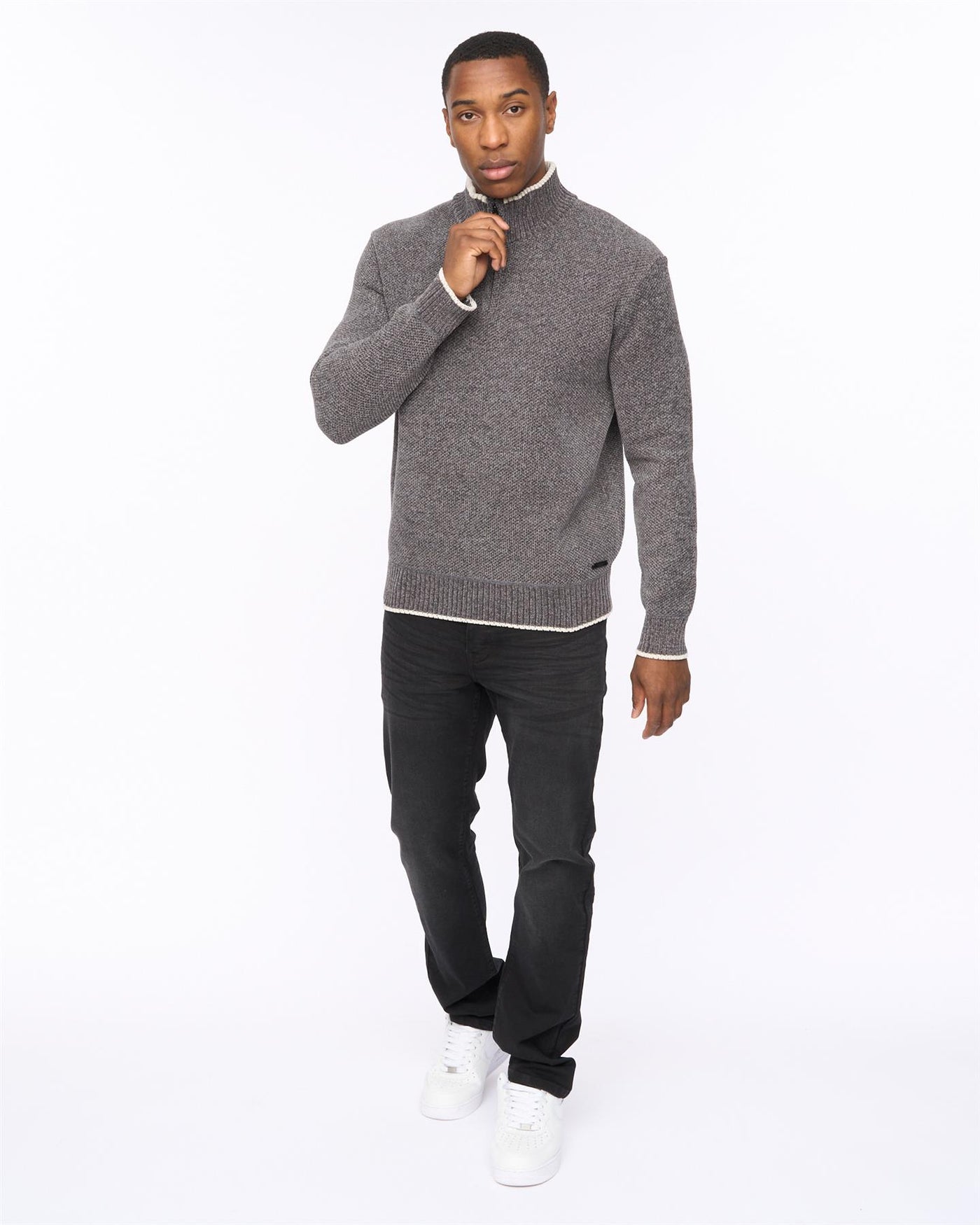 Mens Coldwell Chenille 1/4 Zip Knit Grey Marl