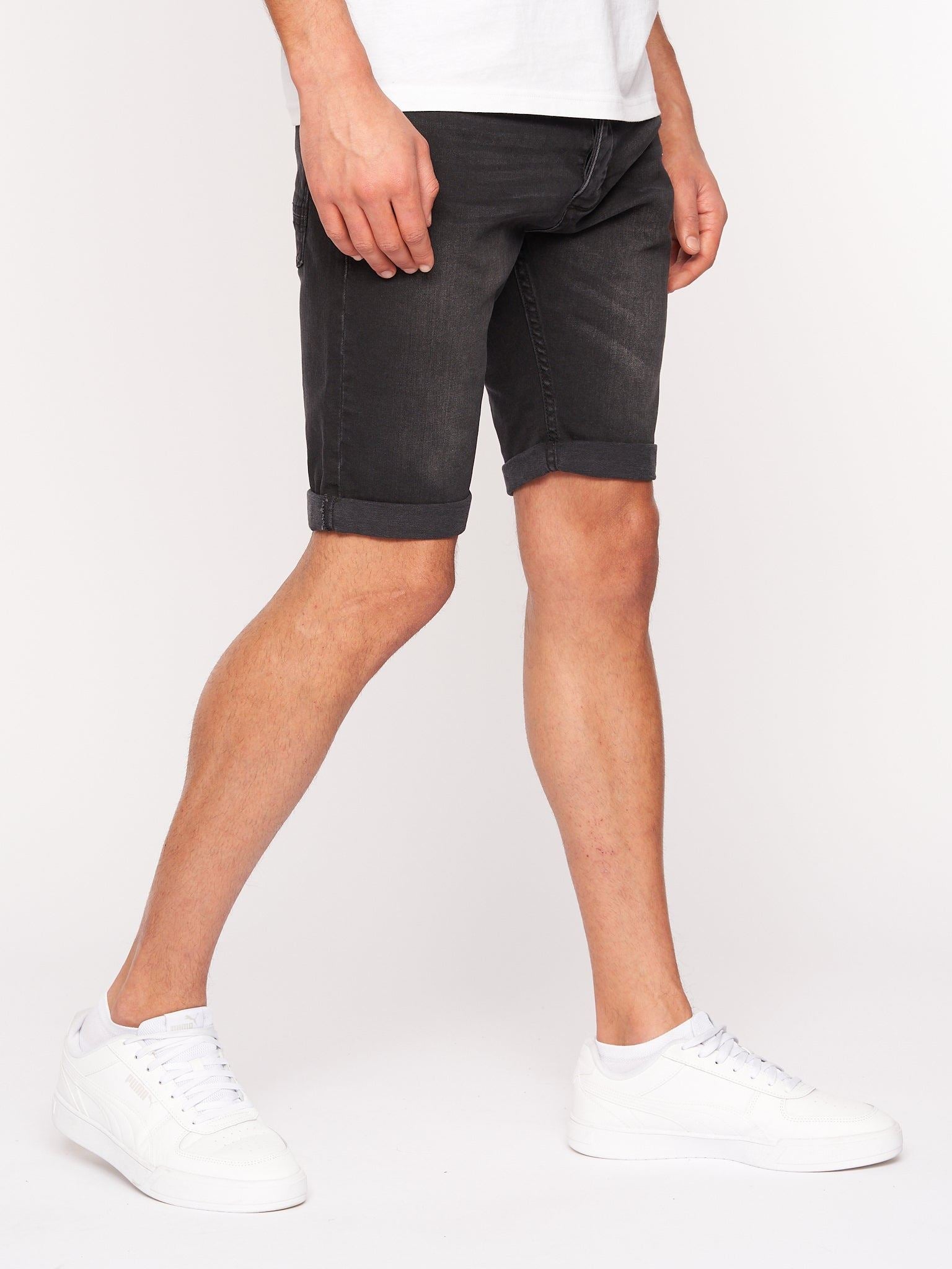 Crosshatch Mens Tadcaster Denim Shorts Black