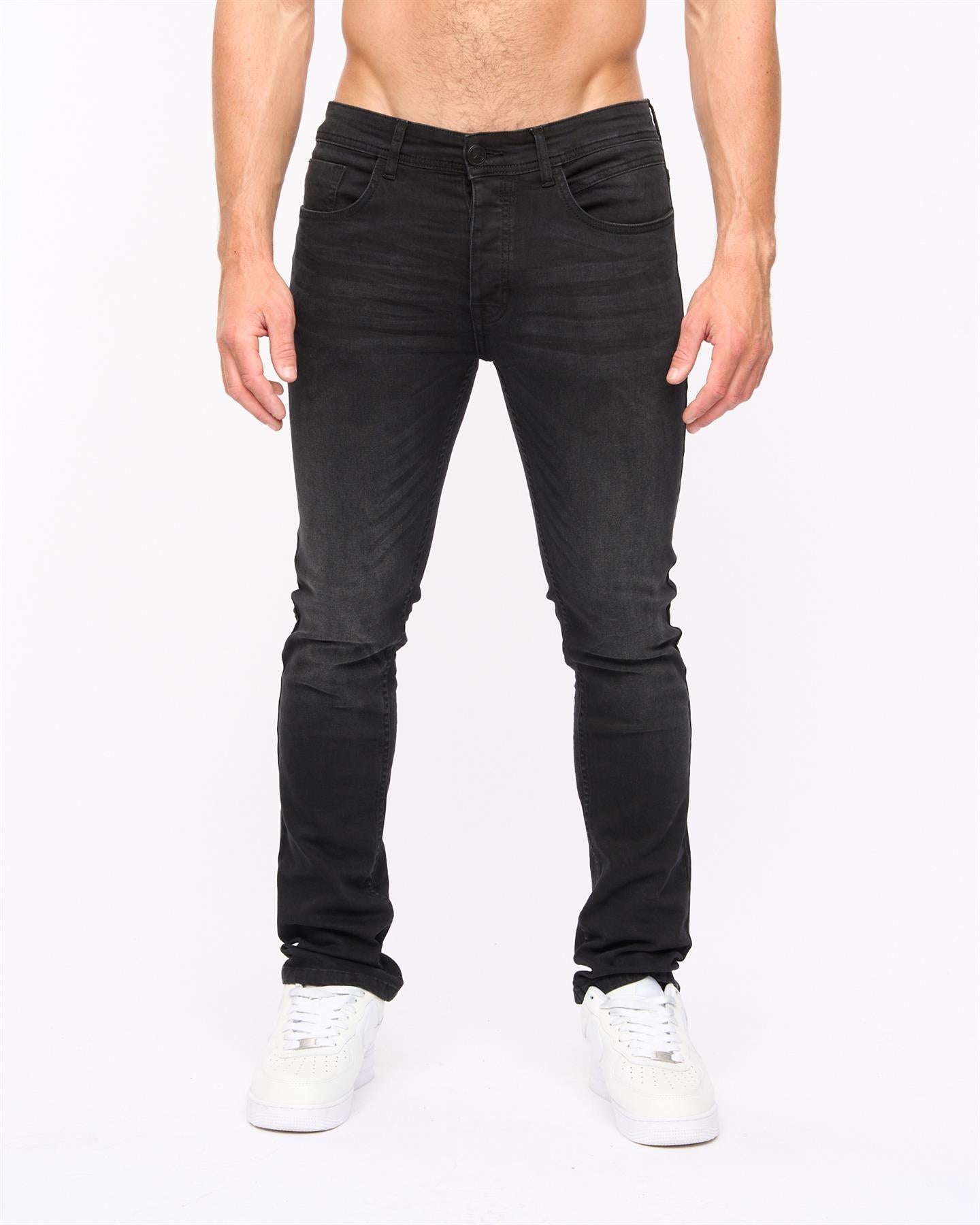 Crosshatch Mens Malcolm Slim Fit Jeans Black Wash