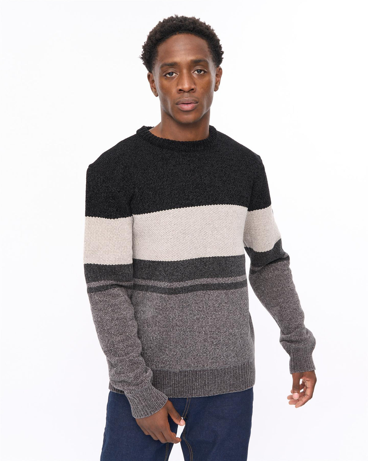 Rikmen Crew Neck Jumper Mid Grey/Black