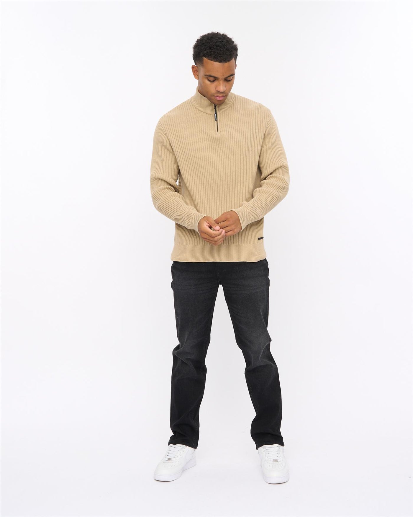 Mens Havaline 1/4 Zip Knit Stone