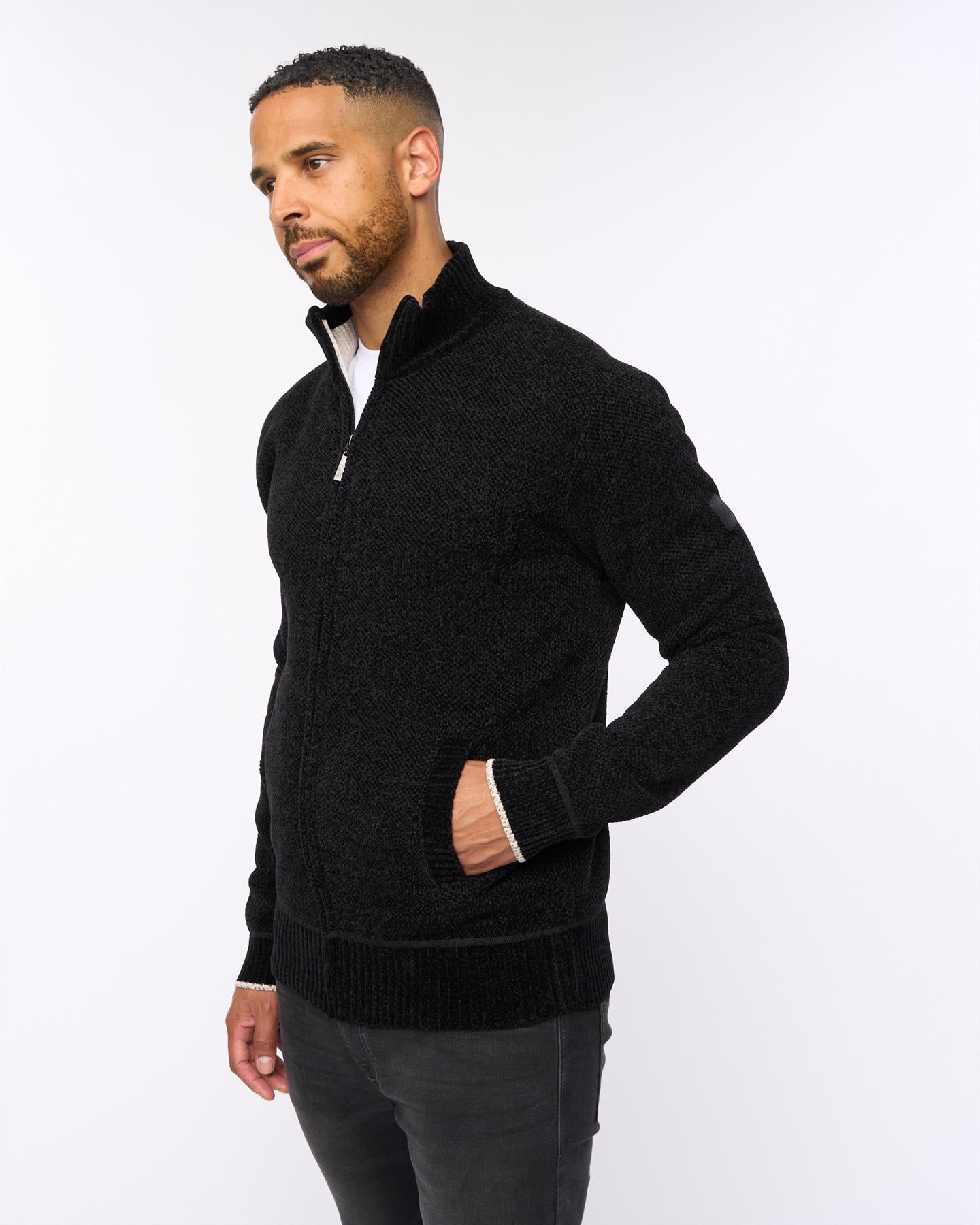 Mens Gladstone Funnel Kneck Zip Knit Black