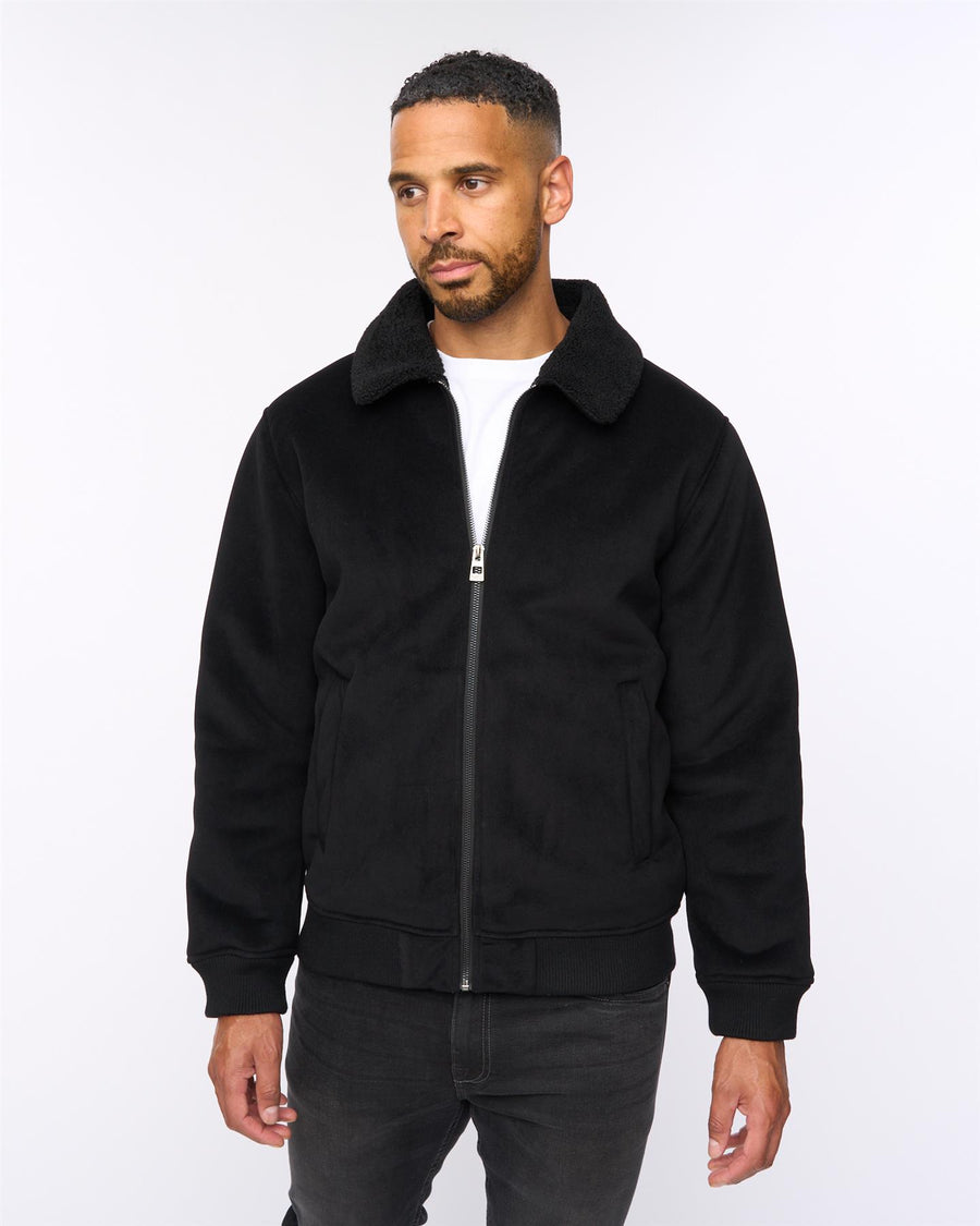 Lauwin Faux Suede Bomber Jacket Black