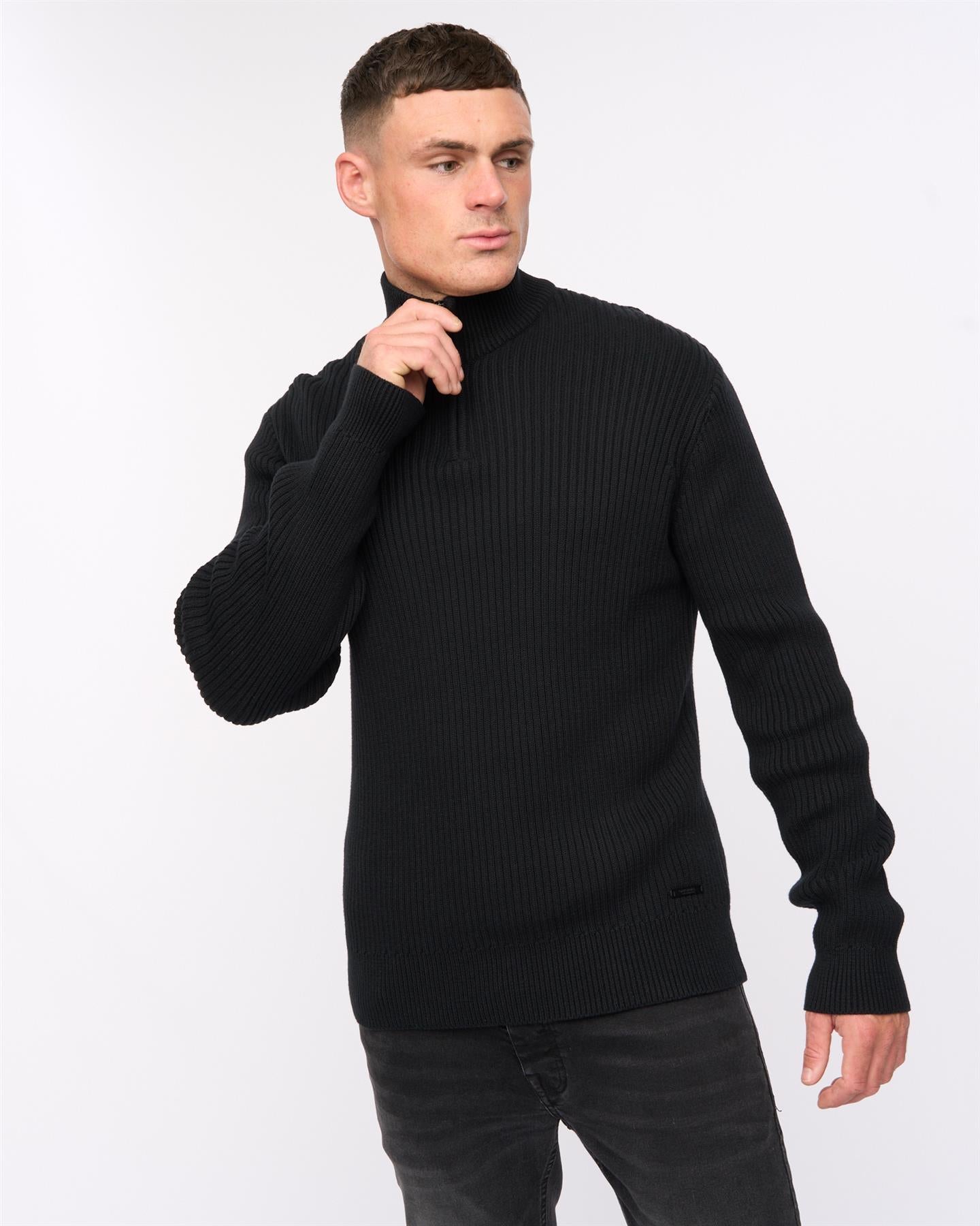 Mens Havaline 1/4 Zip Knit Black