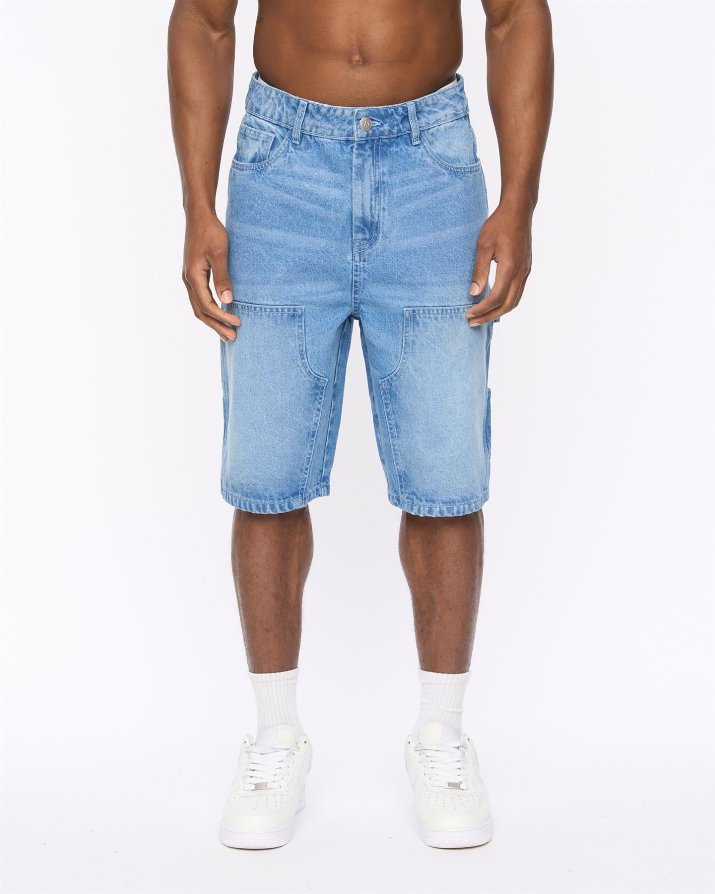 Mens Teleman Denim Shorts Light Wash