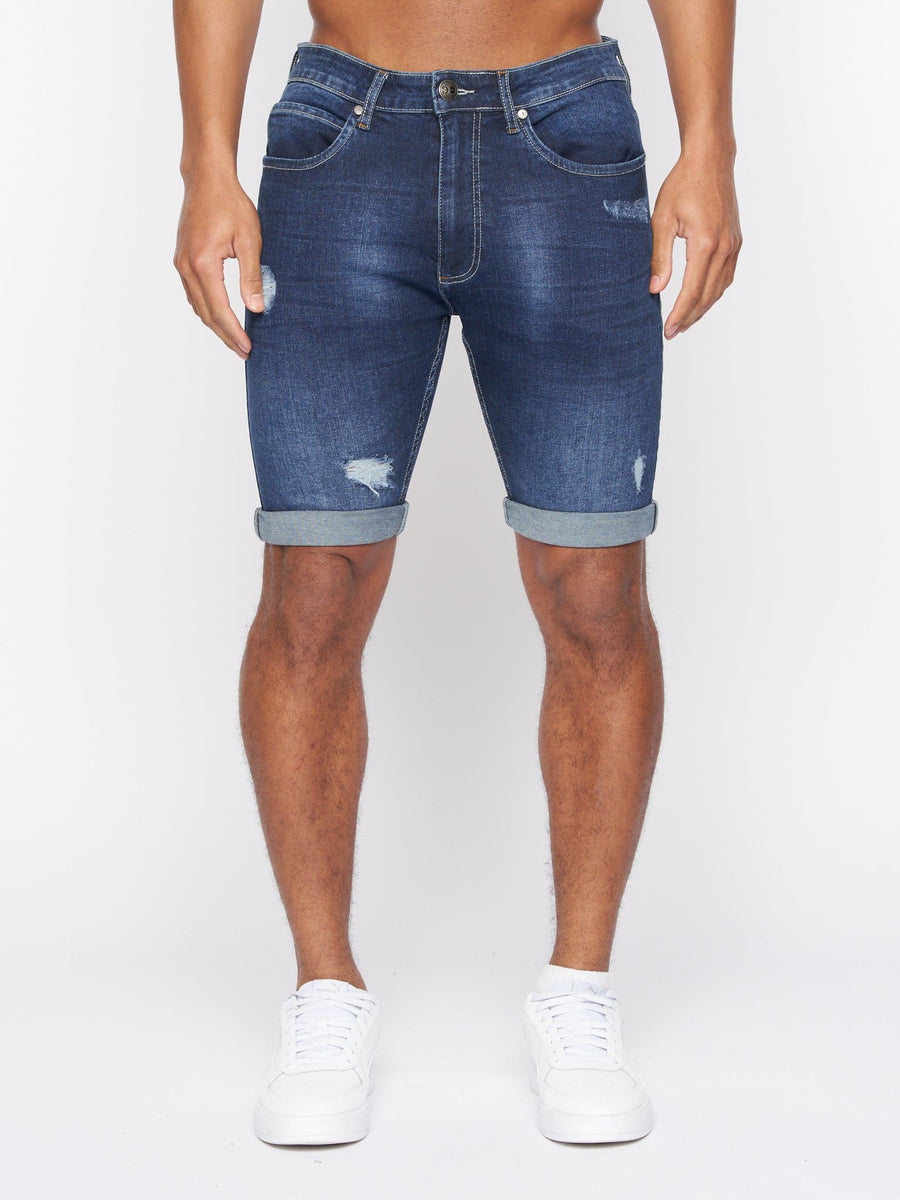 Mens Riptrey Abraised Denim Shorts Dark Wash