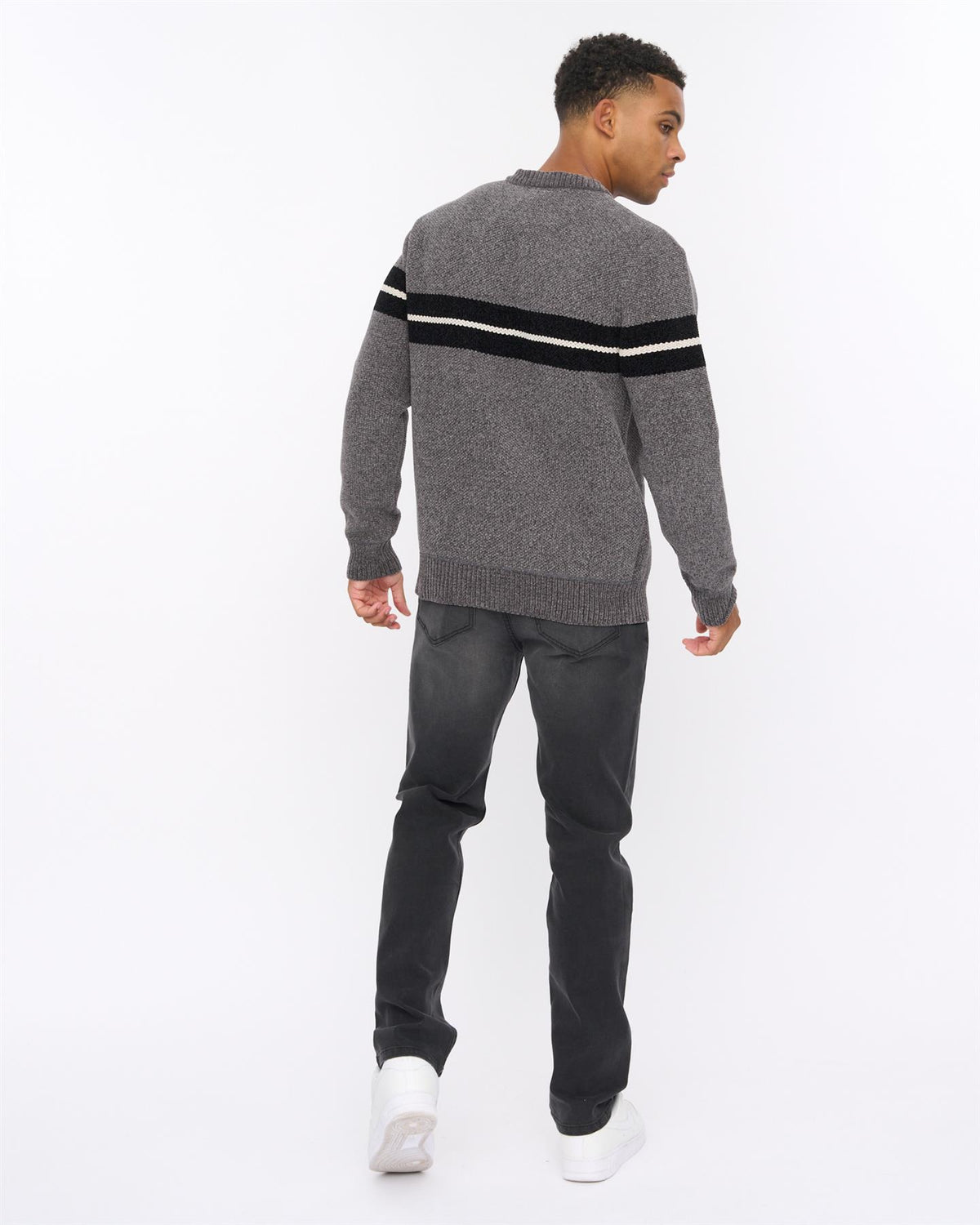 Mens Roundall Chenille Knit Grey Marl