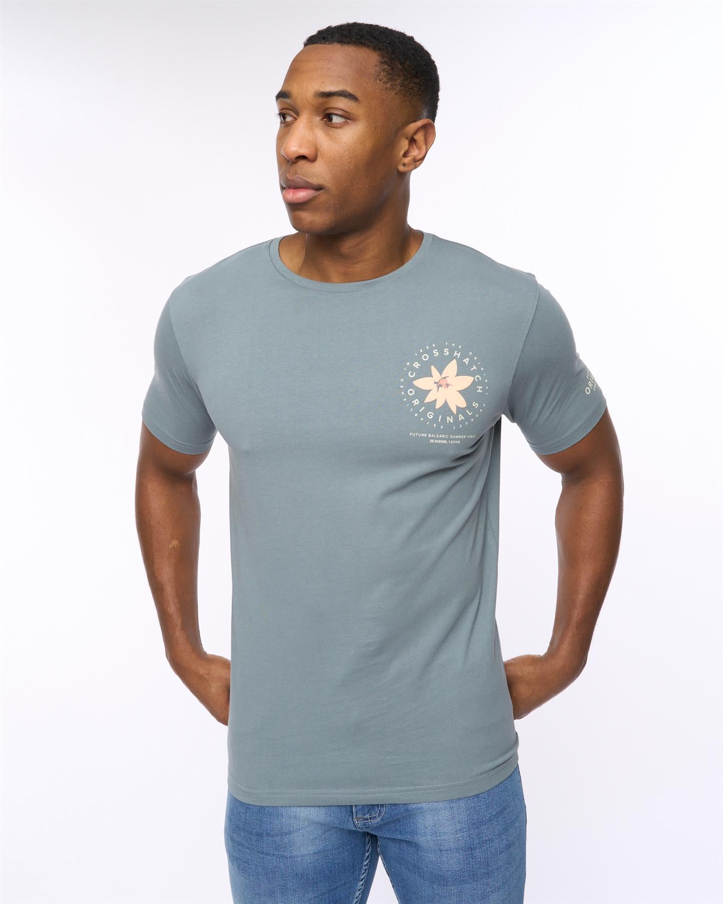 Mens Flowered T-Shirt Blue