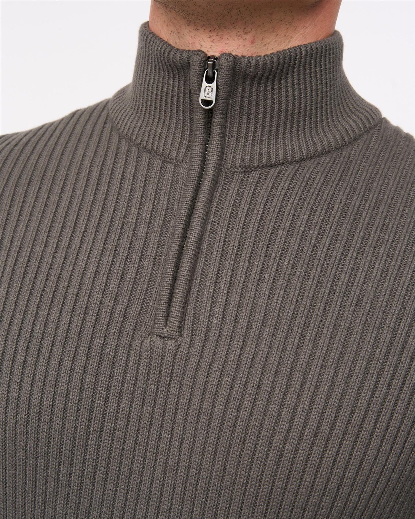Mens Havaline 1/4 Zip Knit Charcoal Grey