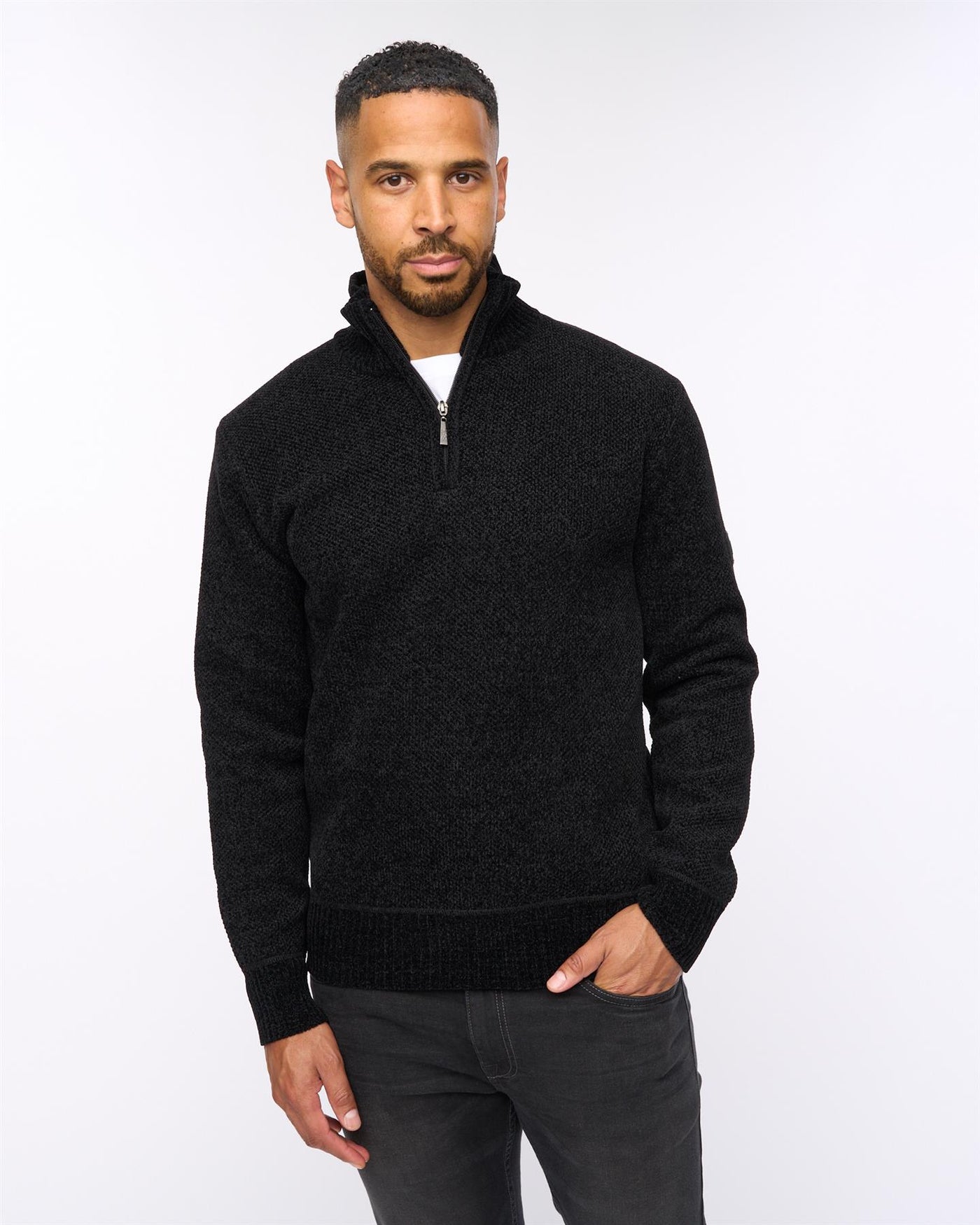 Harewood Chenille 1/4 Zip Jumper Black