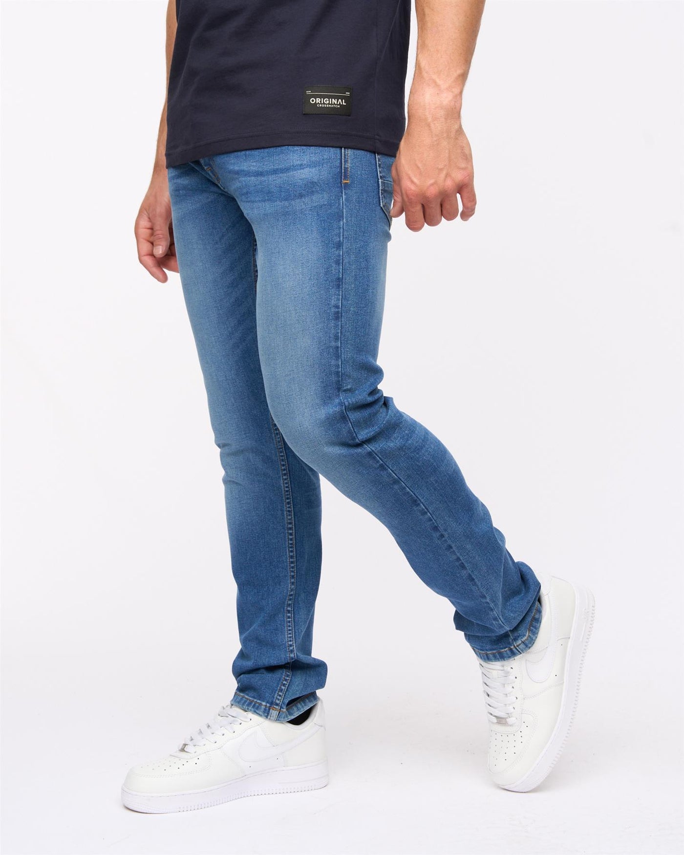 Crosshatch Mens Malcolm Slim Fit Jeans Stone Wash