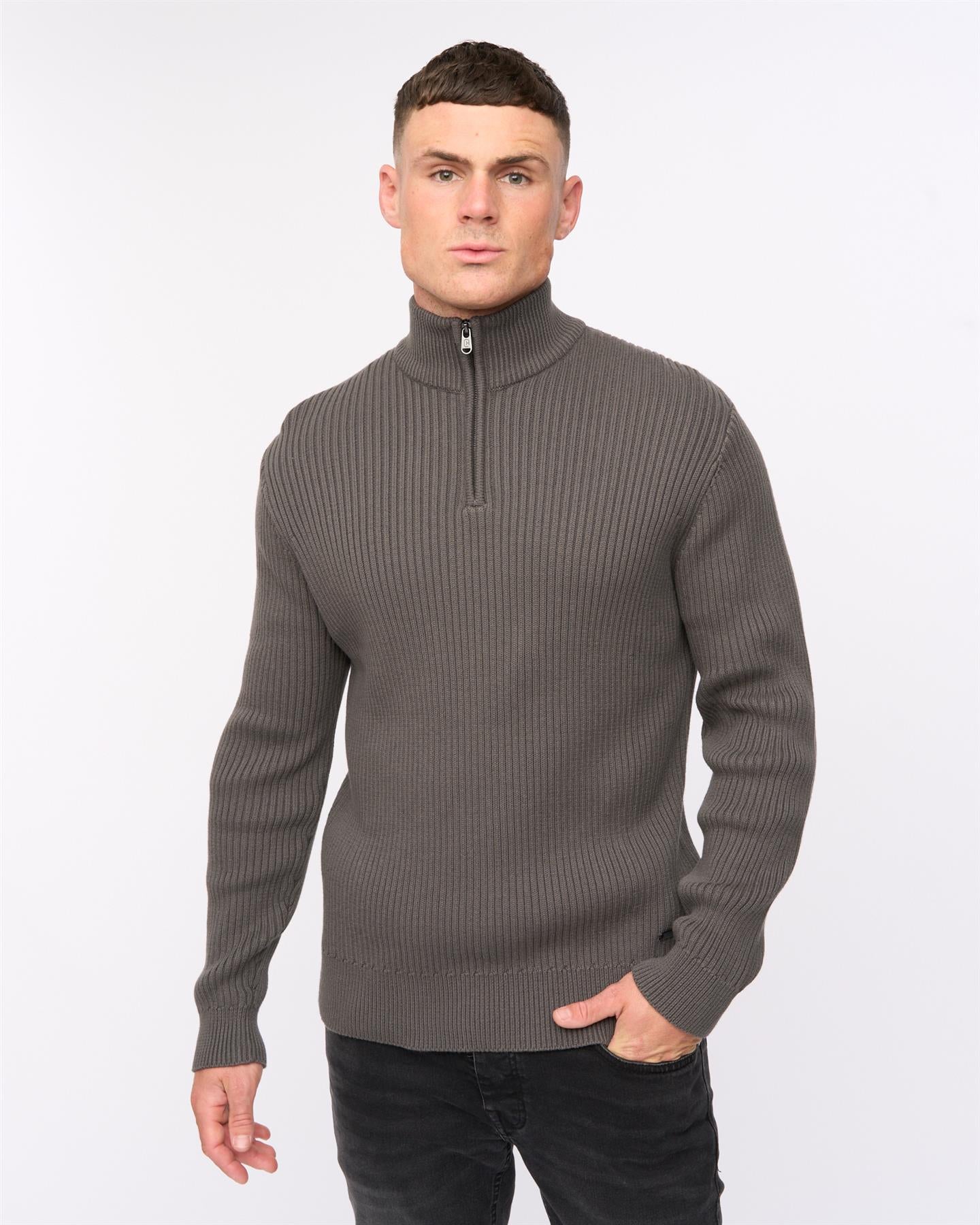 Mens Havaline 1/4 Zip Knit Charcoal Grey