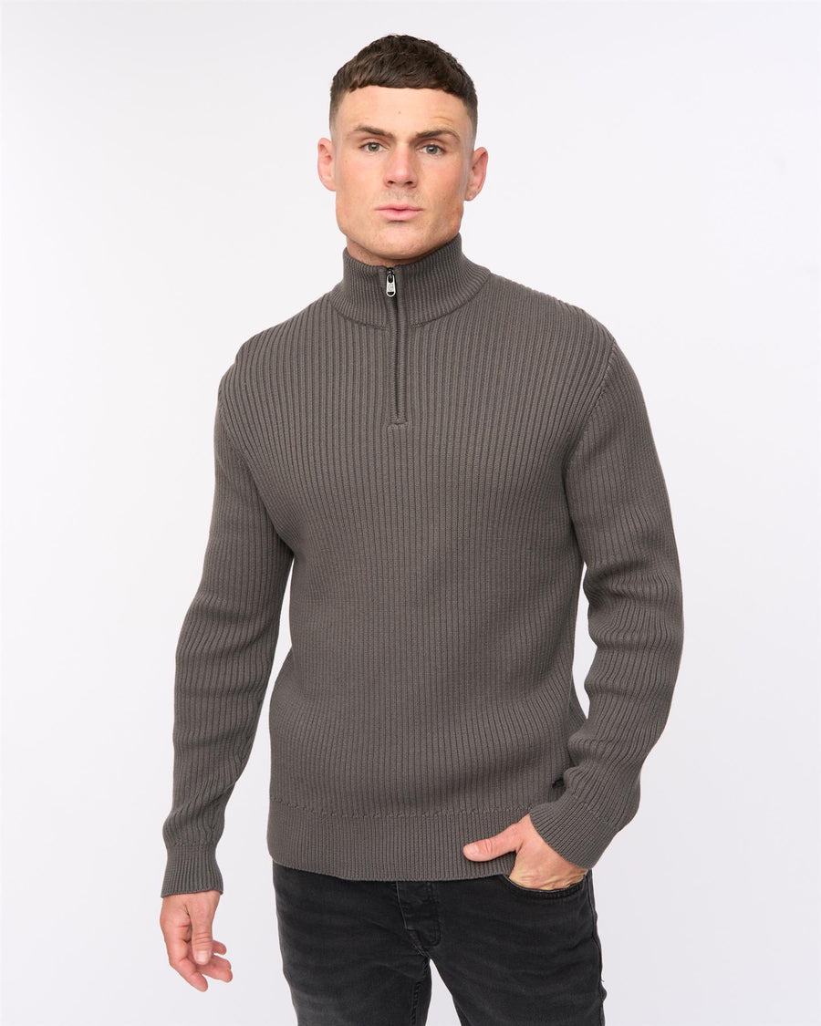 Mens Havaline 1/4 Zip Knit Charcoal Grey