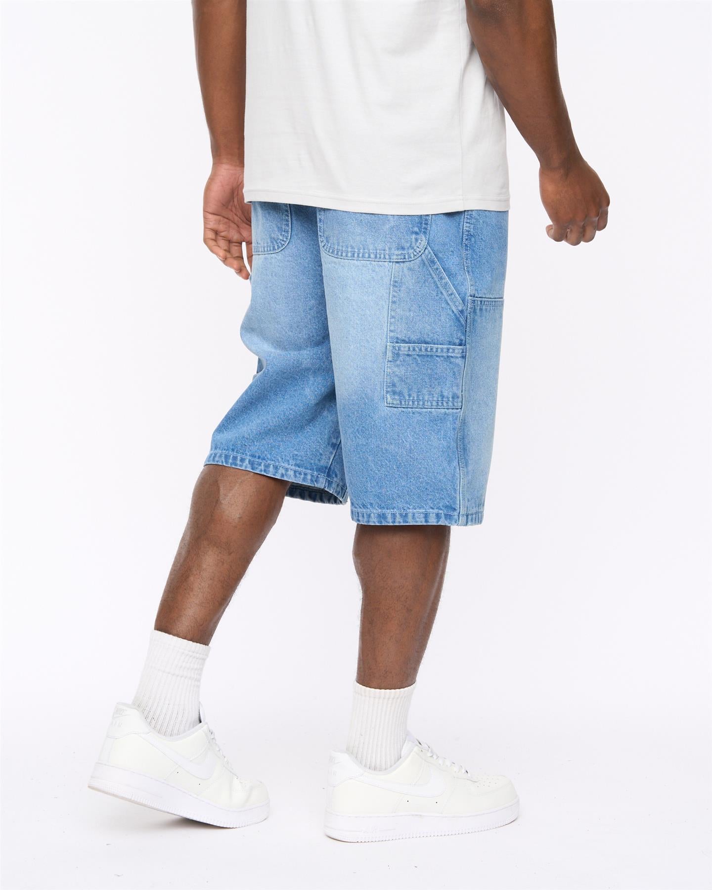 Mens Teleman Denim Shorts Light Wash
