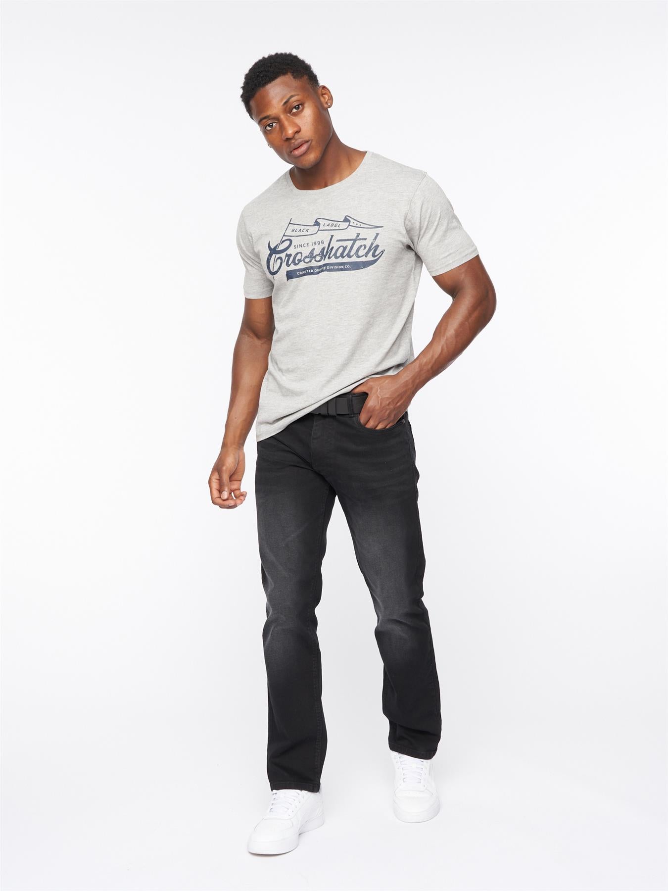 Crosshatch Mens Cadman Straight Jeans Black Wash