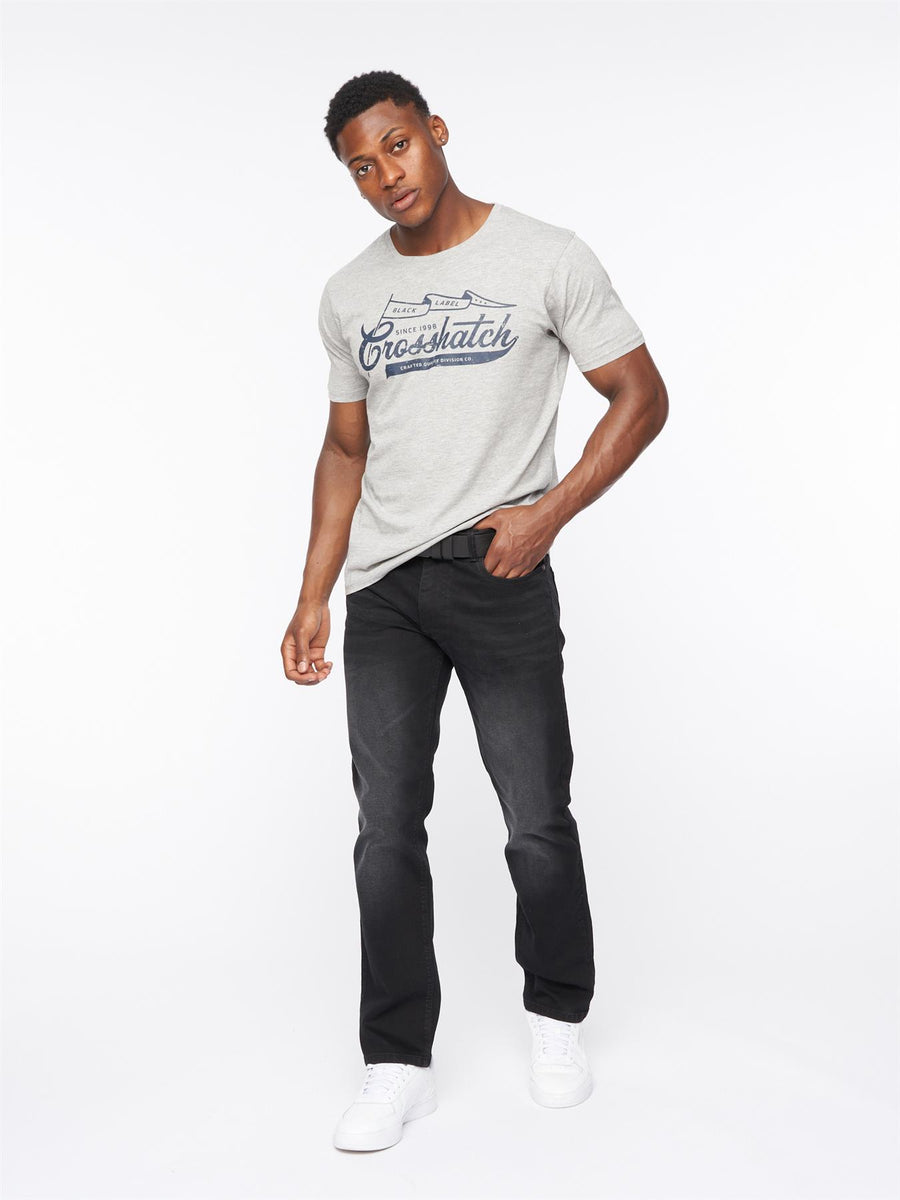 Crosshatch Mens Cadman Straight Jeans Black Wash