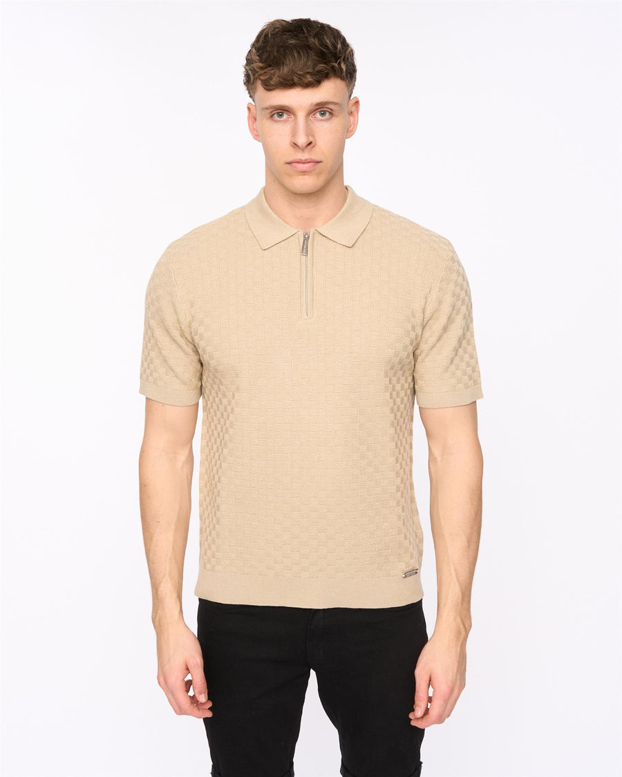 Mens Danvers Zip Knit Polo Stone