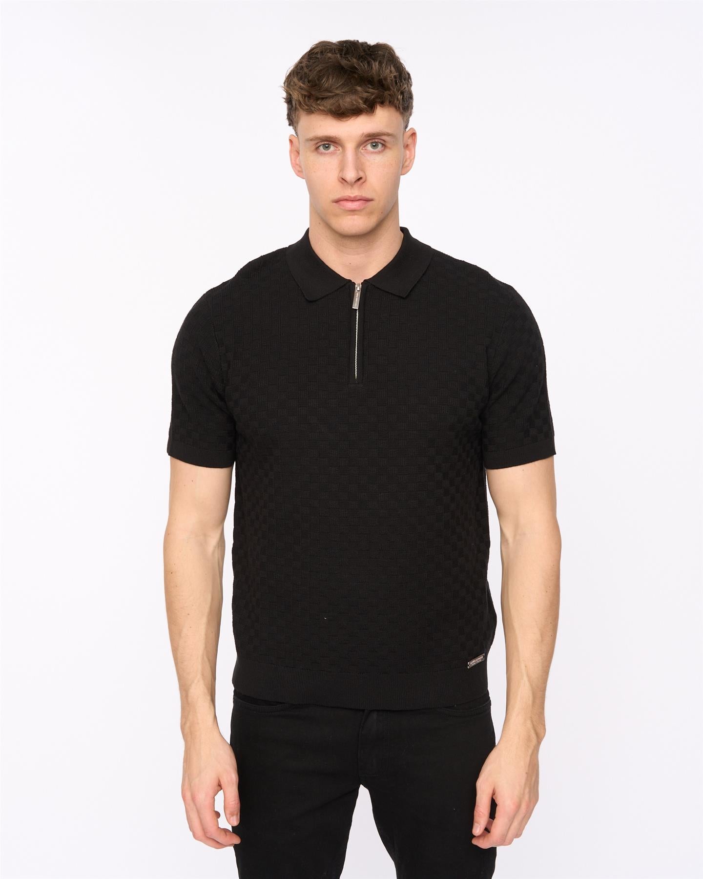 Mens Danvers Zip Knit Polo Black