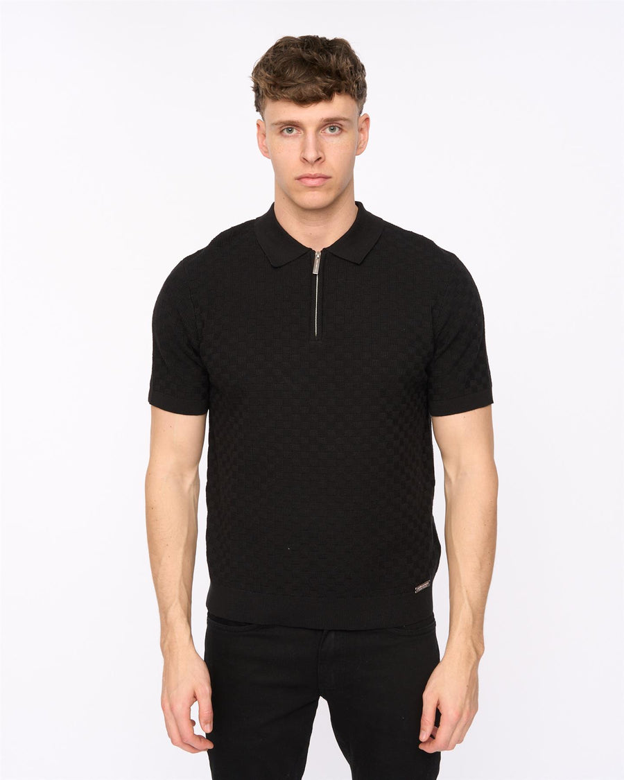Mens Danvers Zip Knit Polo Black