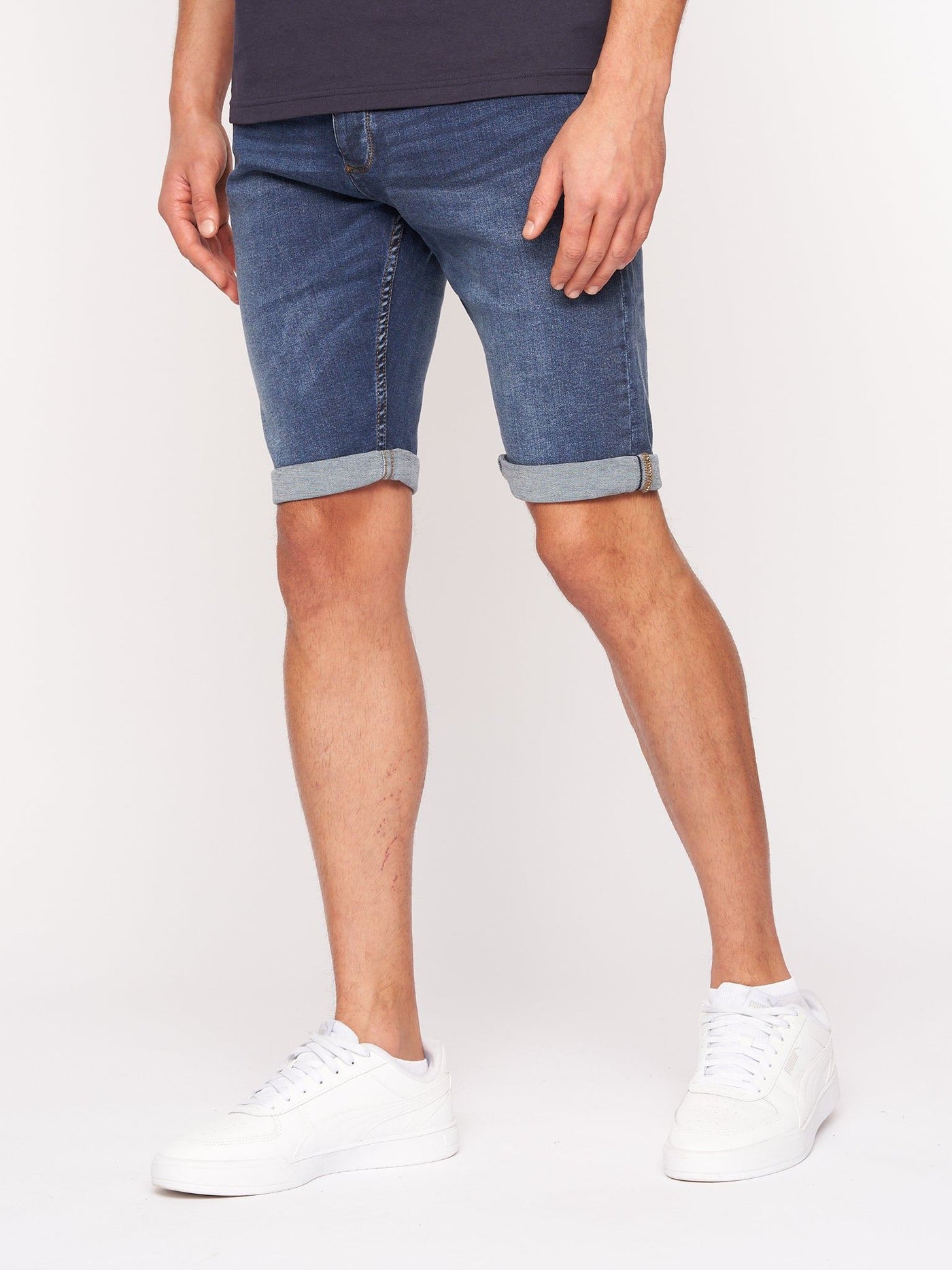 Crosshatch Mens Tadcaster Denim Shorts Mid Wash