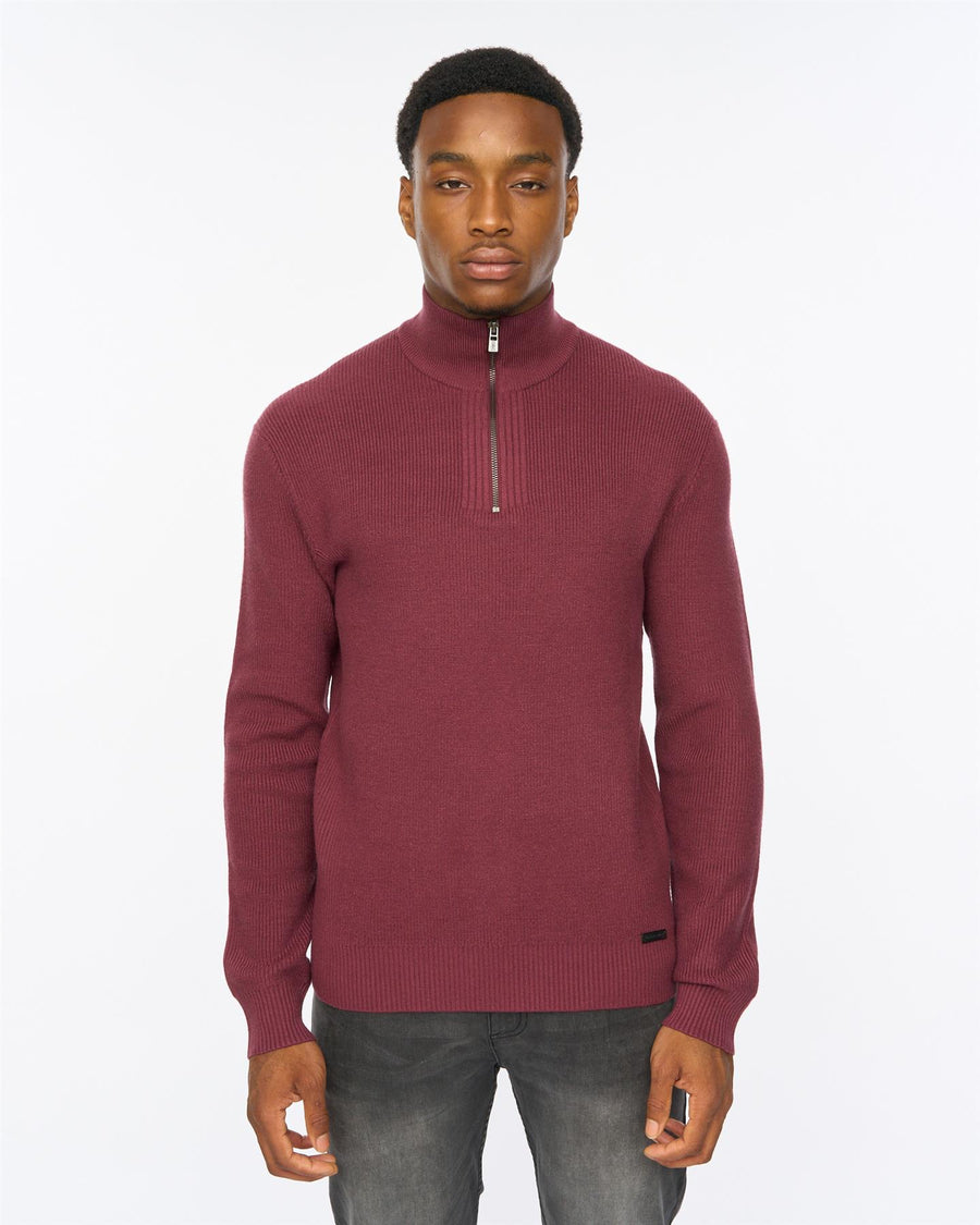 Mens Potenza 1/4 Zip Knit Raisin