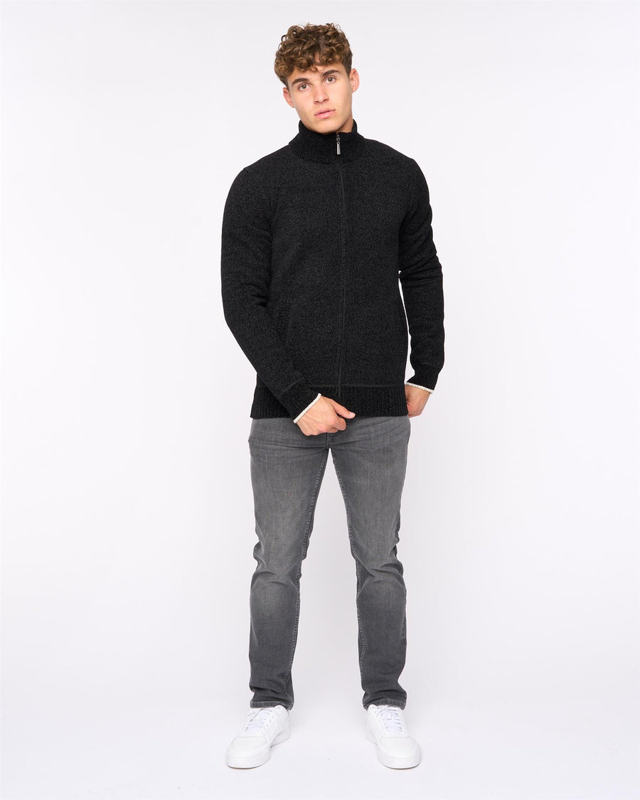 Mens Gladstone Funnel Kneck Zip Knit Black