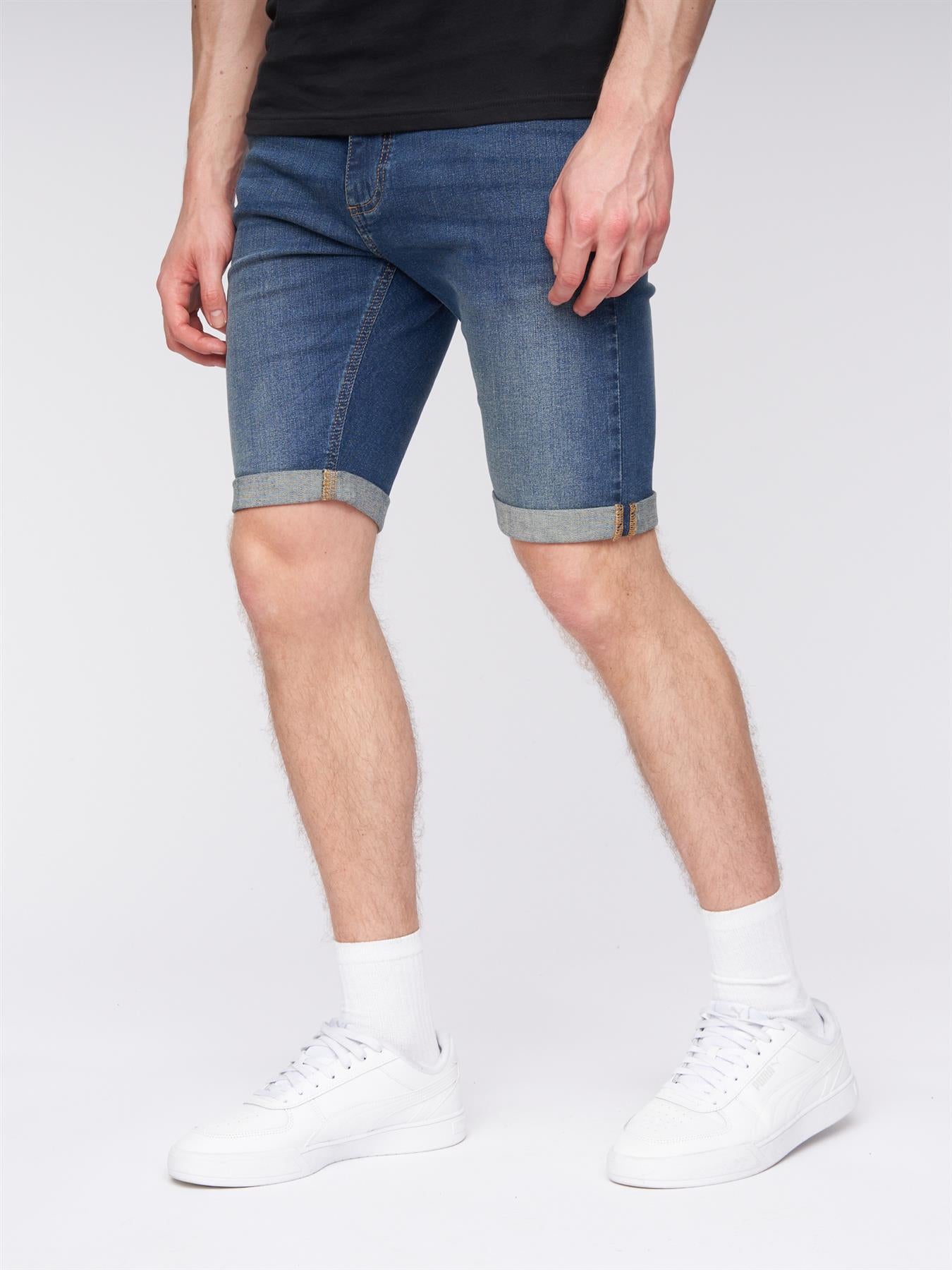 Mens Flex Denim Shorts Stone Wash