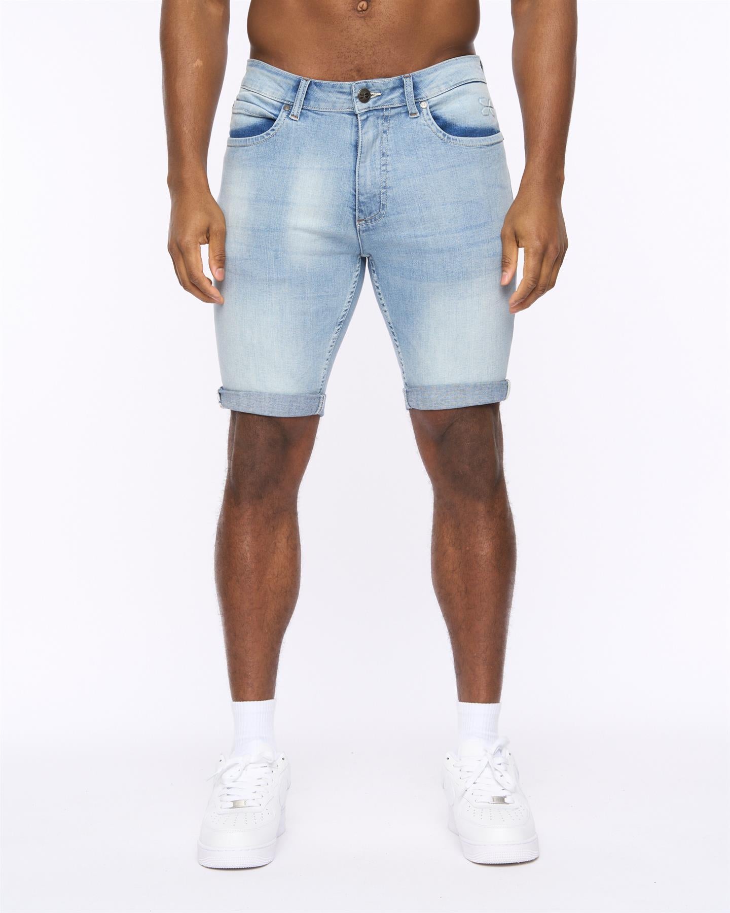 Tonwin Embossed Denim Shorts Light Wash