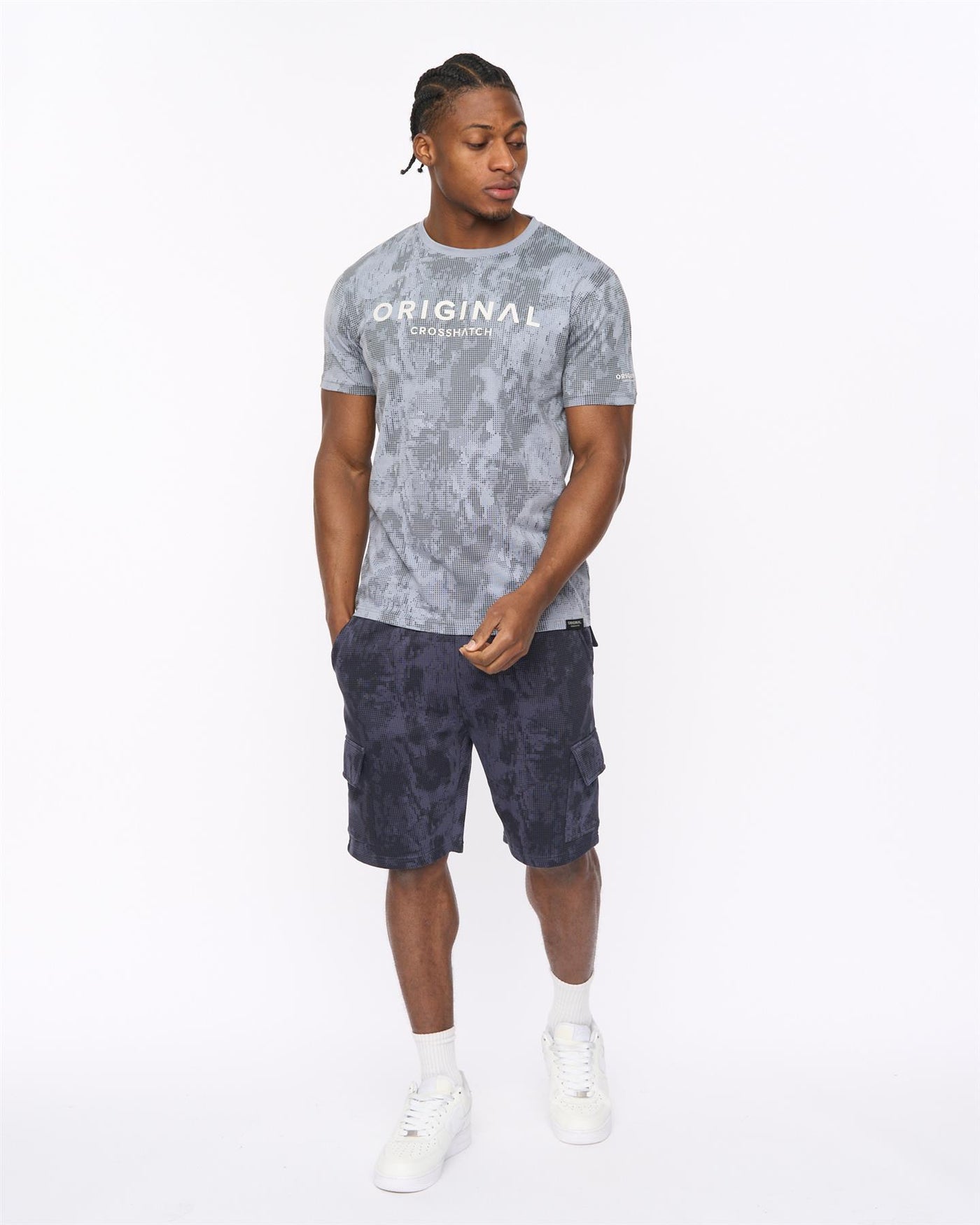 Mens Bardon Camo Cargo Shorts Navy