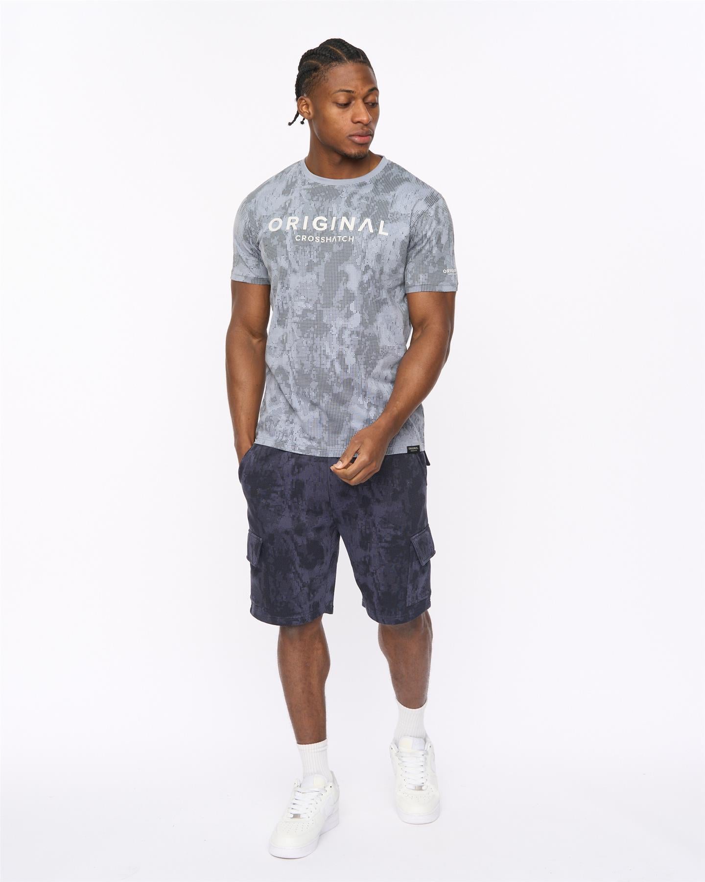 Mens Bardon Camo Cargo Shorts Navy