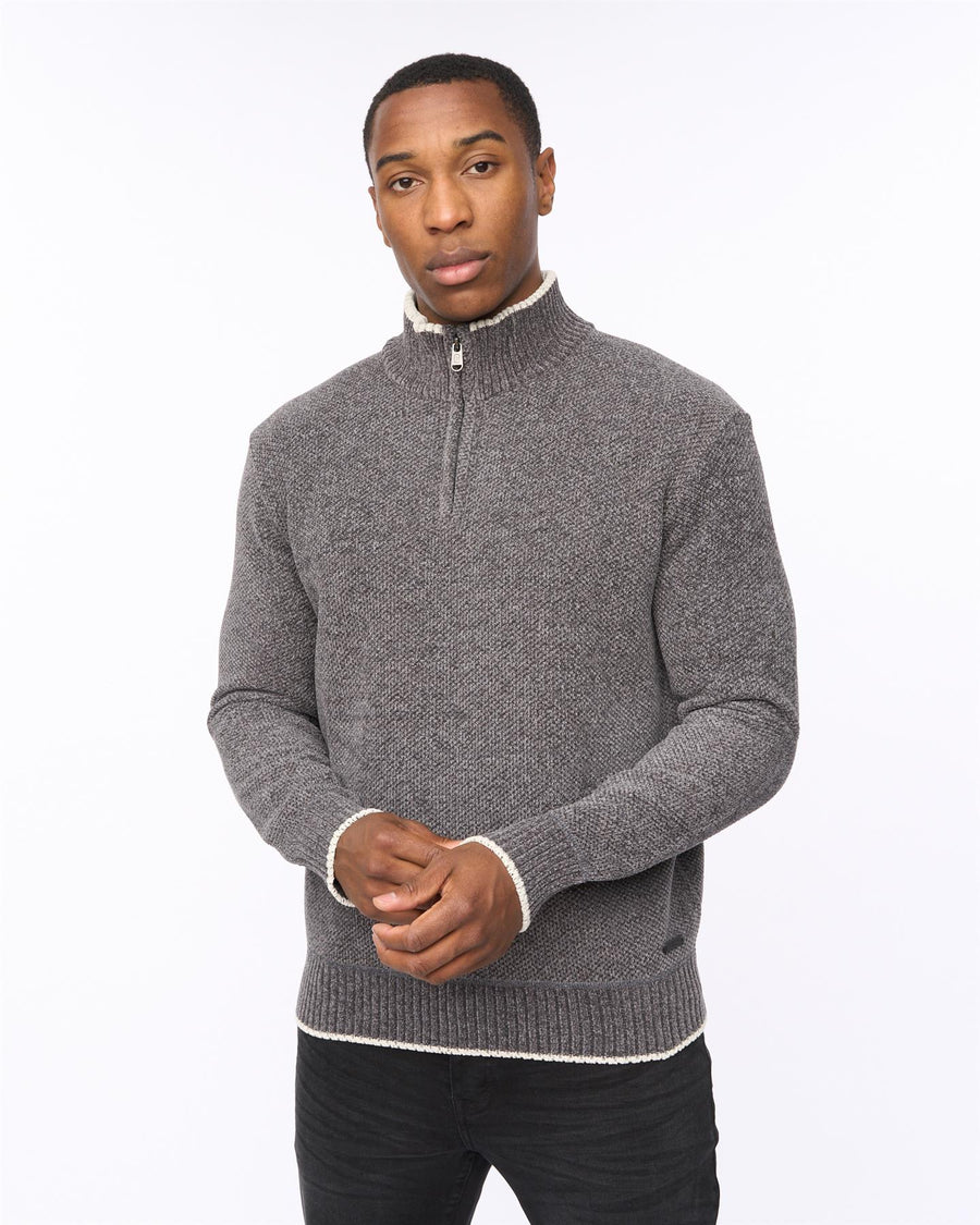 Mens Coldwell Chenille 1/4 Zip Knit Grey Marl