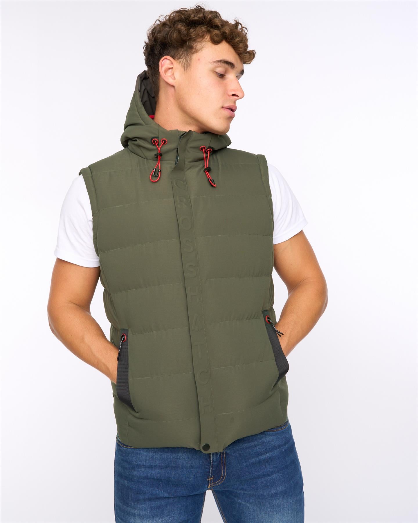 Mens Kampleys Embossed Gilet Deep Olive