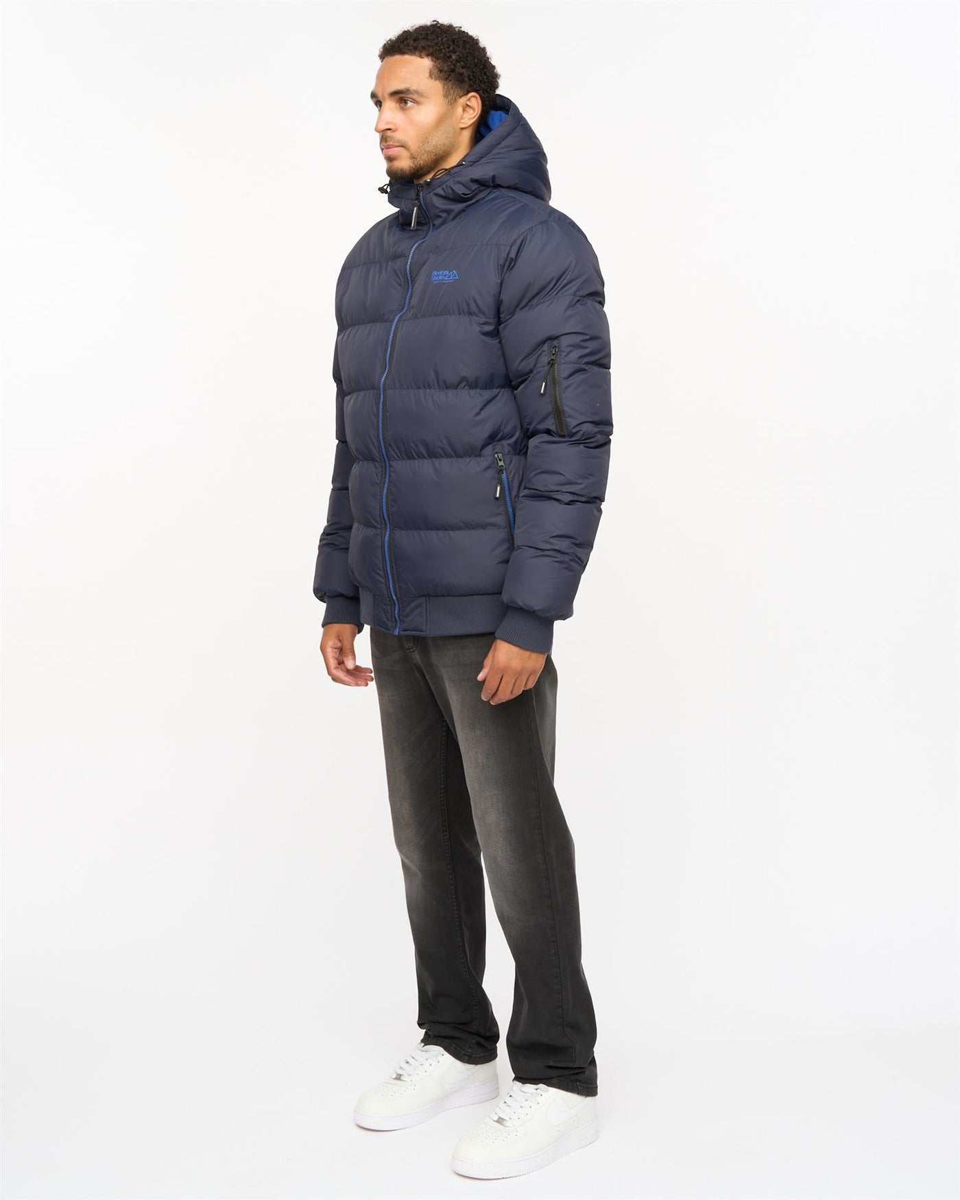 Mens Thinker Puffer Bomber Jacket Navy